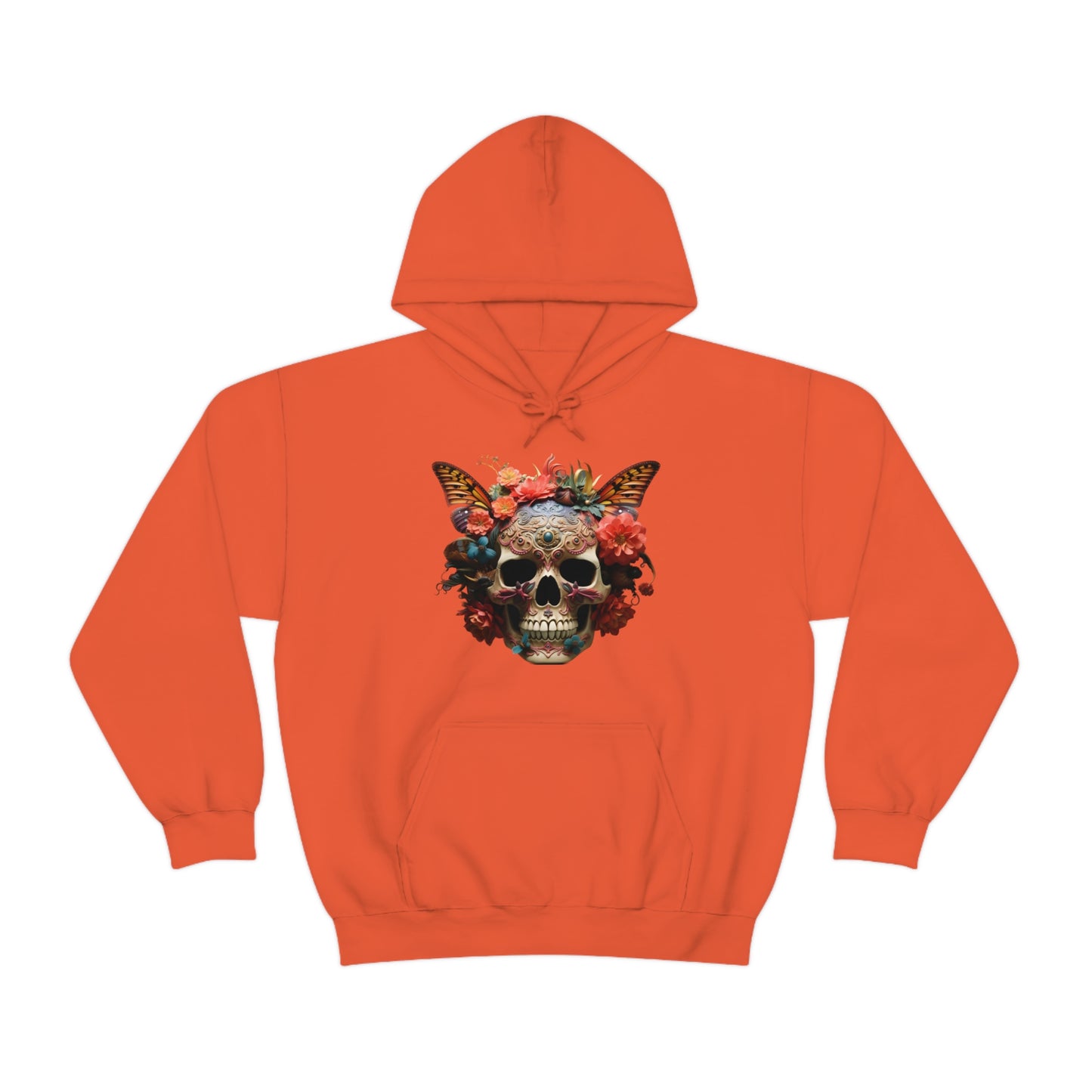 Painted Lady Butterfly Floral Skull Unisex Heavy Blend™ Hooded Sweatshirt