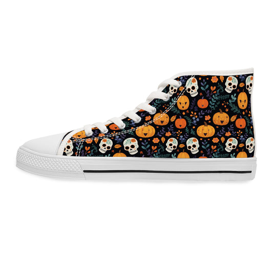 Happy Pumpkin Talavera Sugar Skull Print Women's High Top Sneakers