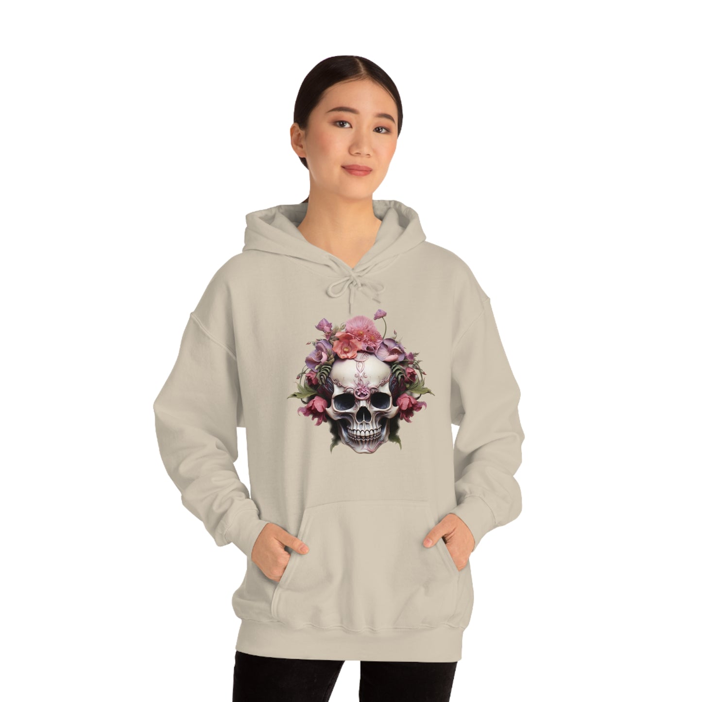 Pink Poppy Floral Skull Unisex Heavy Blend™ Hooded Sweatshirt