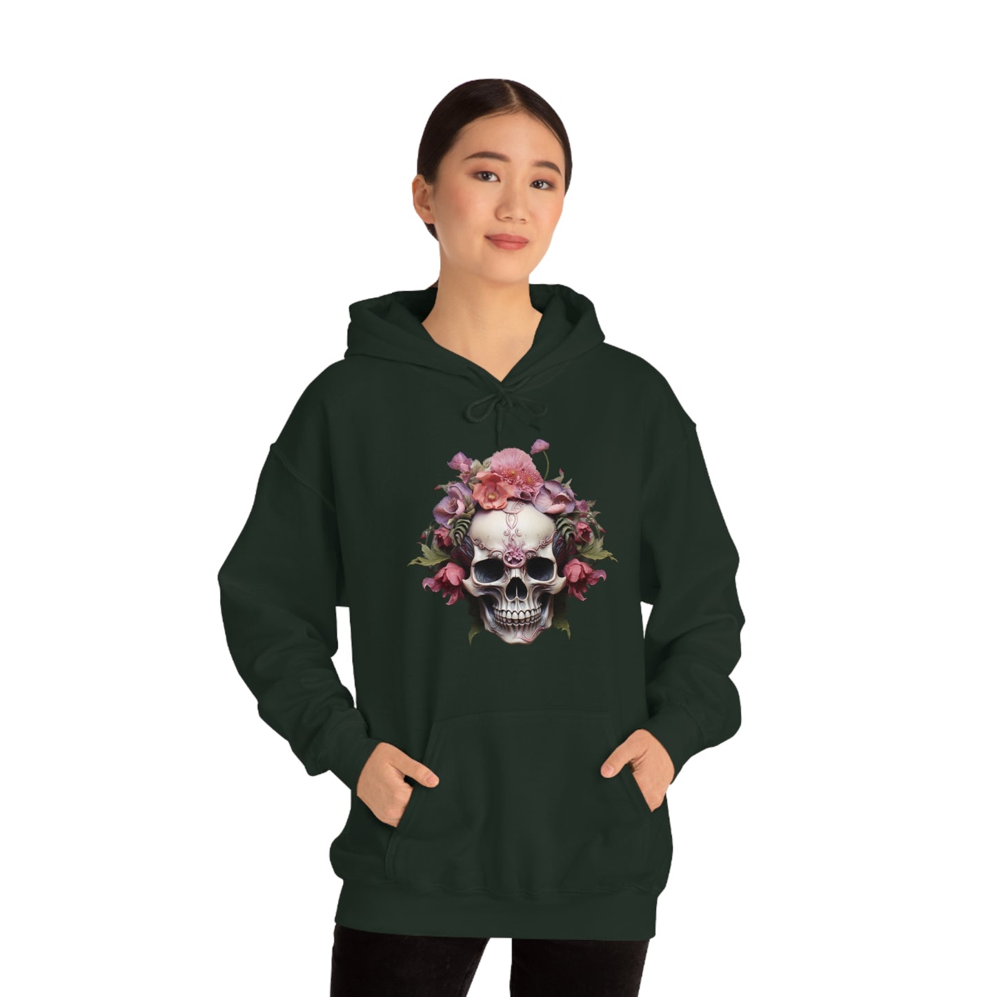 Pink Poppy Floral Skull Unisex Heavy Blend™ Hooded Sweatshirt