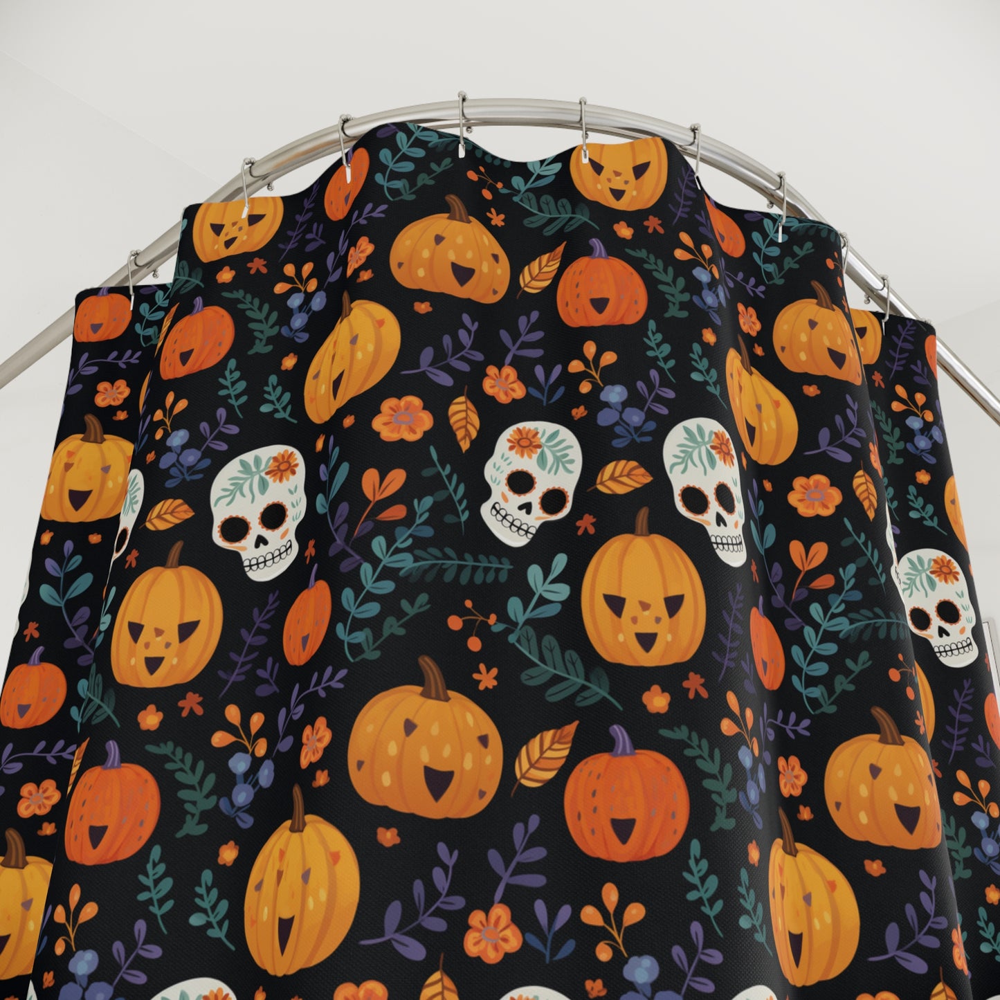 Happy Pumpkins and Talavera Skulls Polyester Shower Curtain