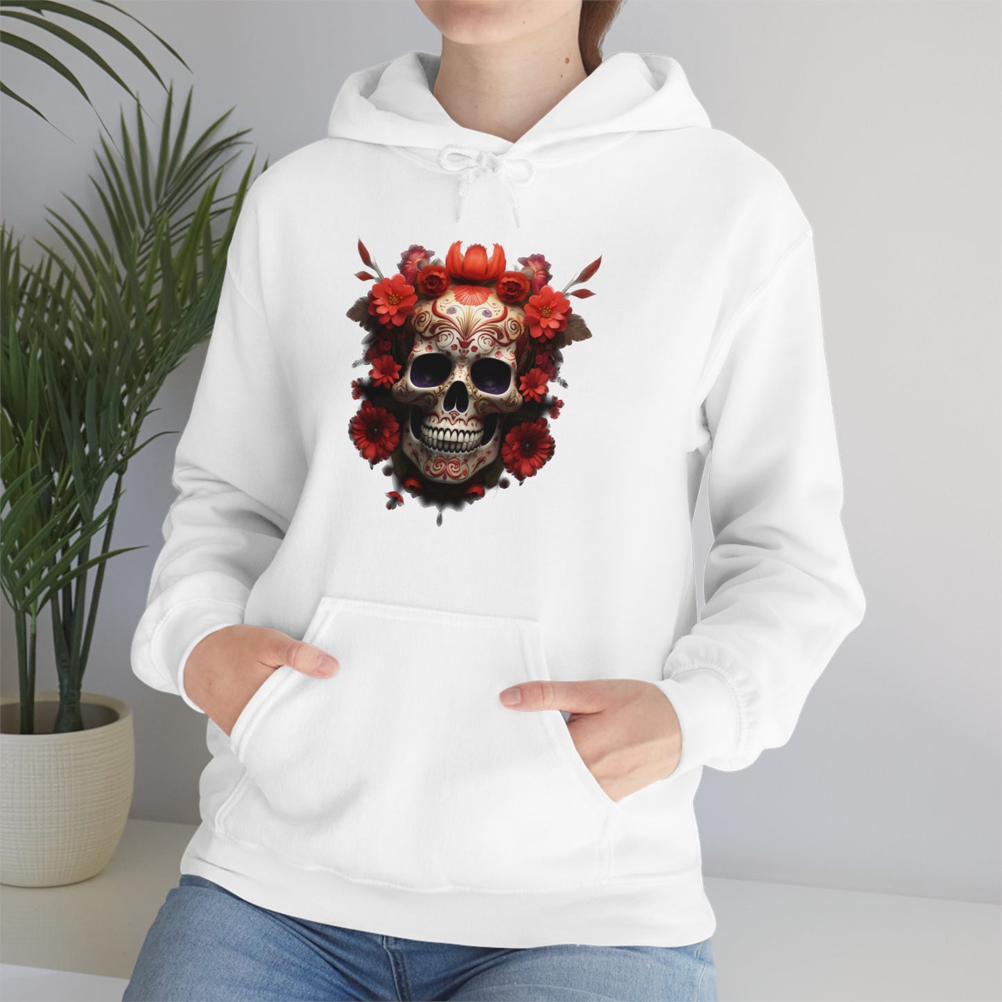 Red Floral Skull Unisex Heavy Blend™ Hooded Sweatshirt