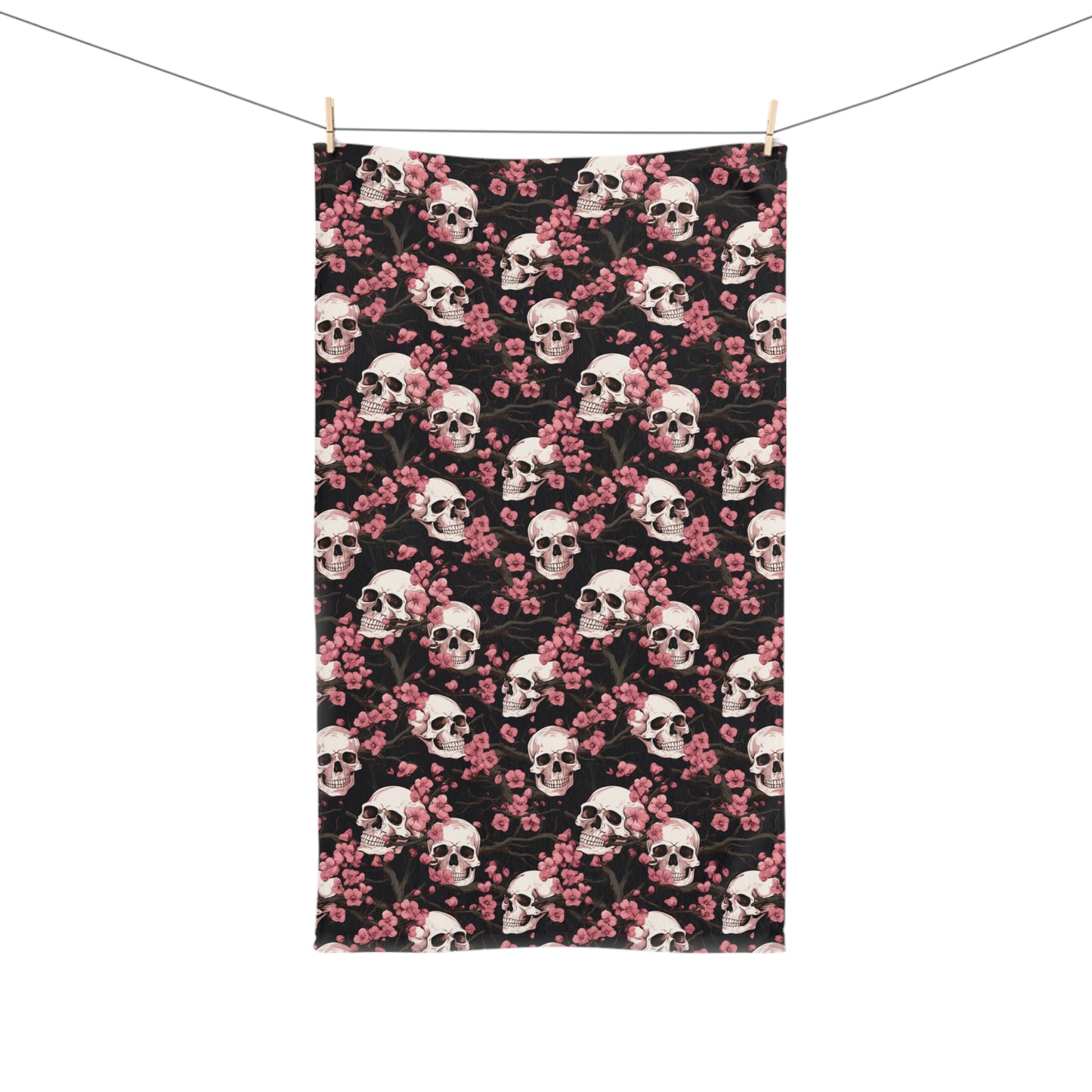 Pink Cherry Blossoms & Skulls Hand Towel