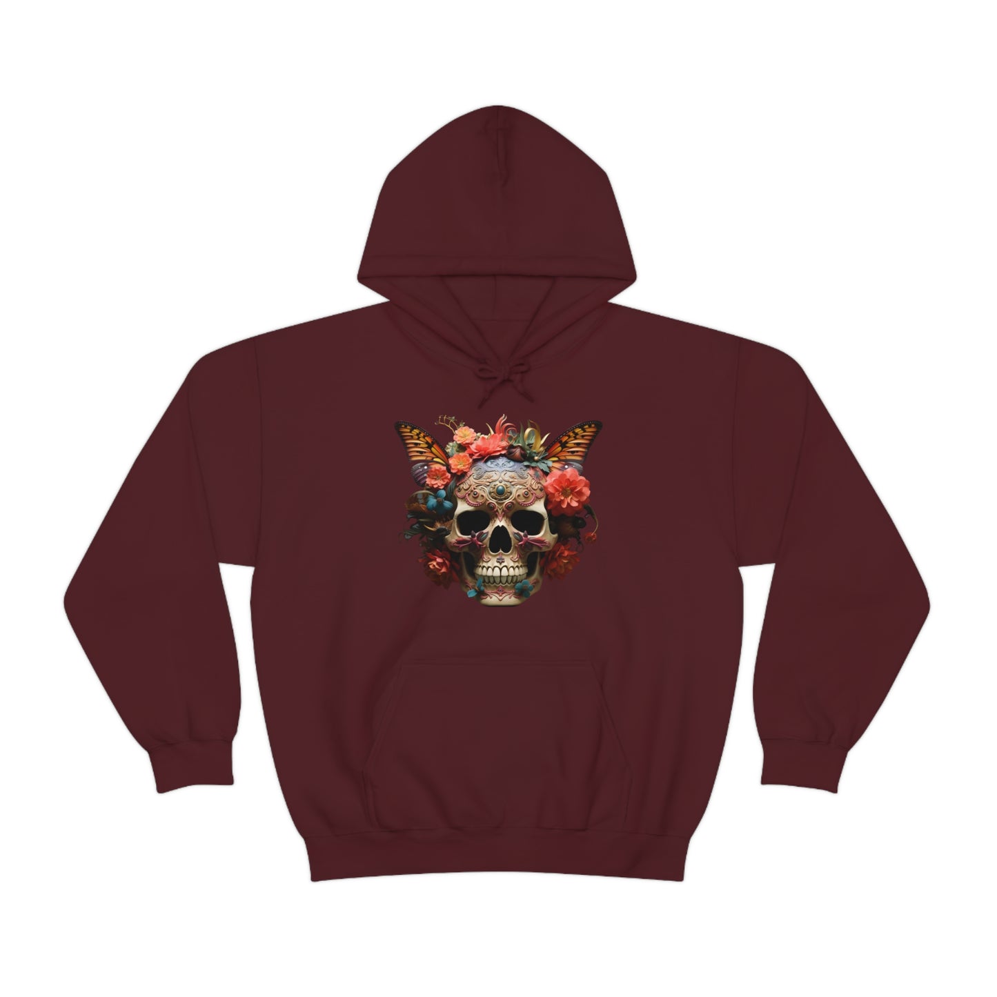 Painted Lady Butterfly Floral Skull Unisex Heavy Blend™ Hooded Sweatshirt