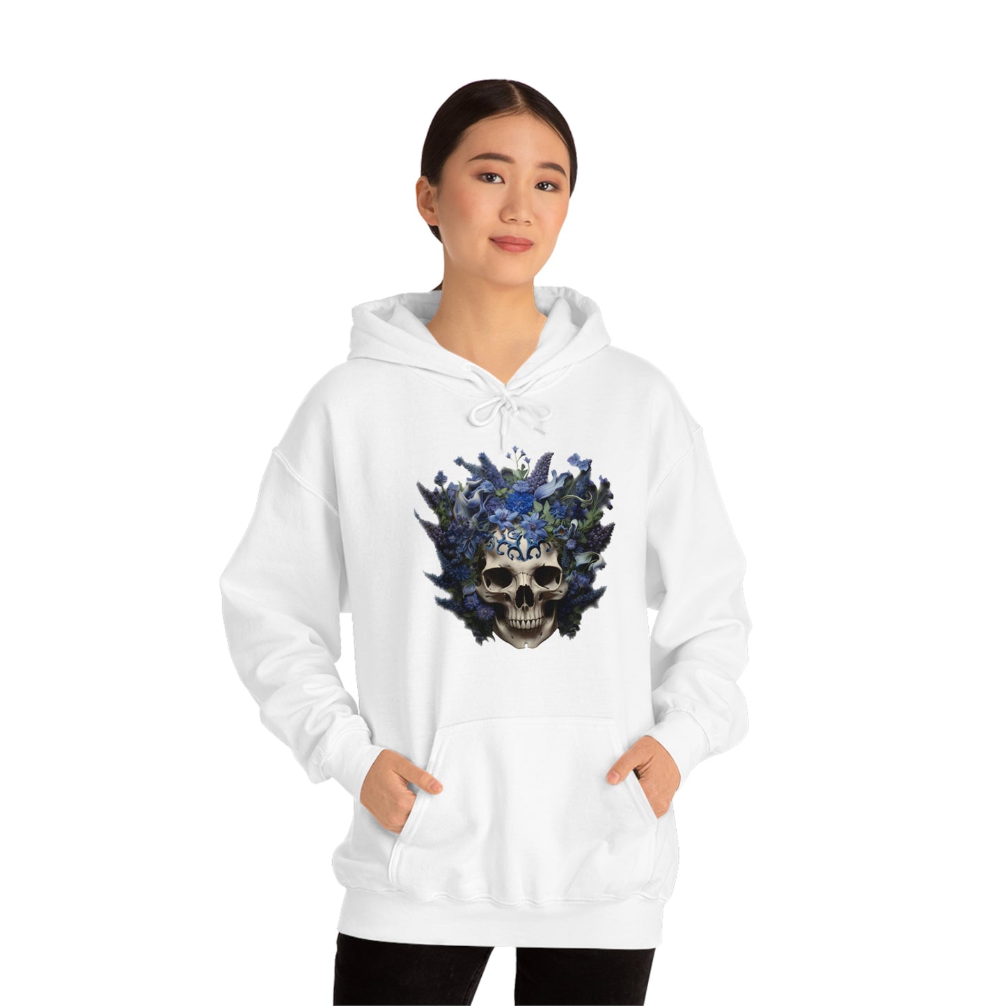 Bluebonnets Blue Lupine Floral Skull Unisex Heavy Blend™ Hooded Sweatshirt