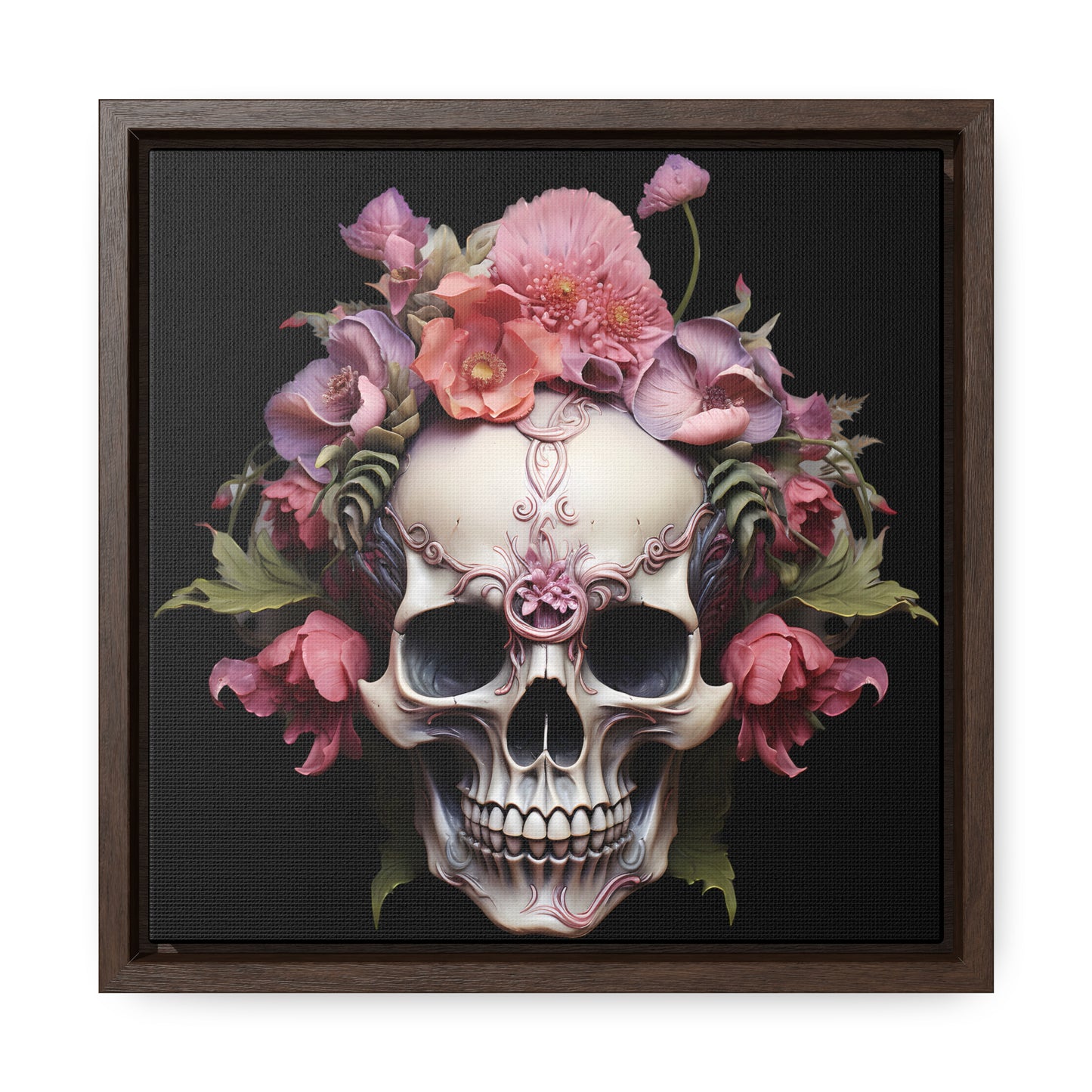 Pink Poppy Skull Digital Art Gallery Canvas Wraps, Square Frame