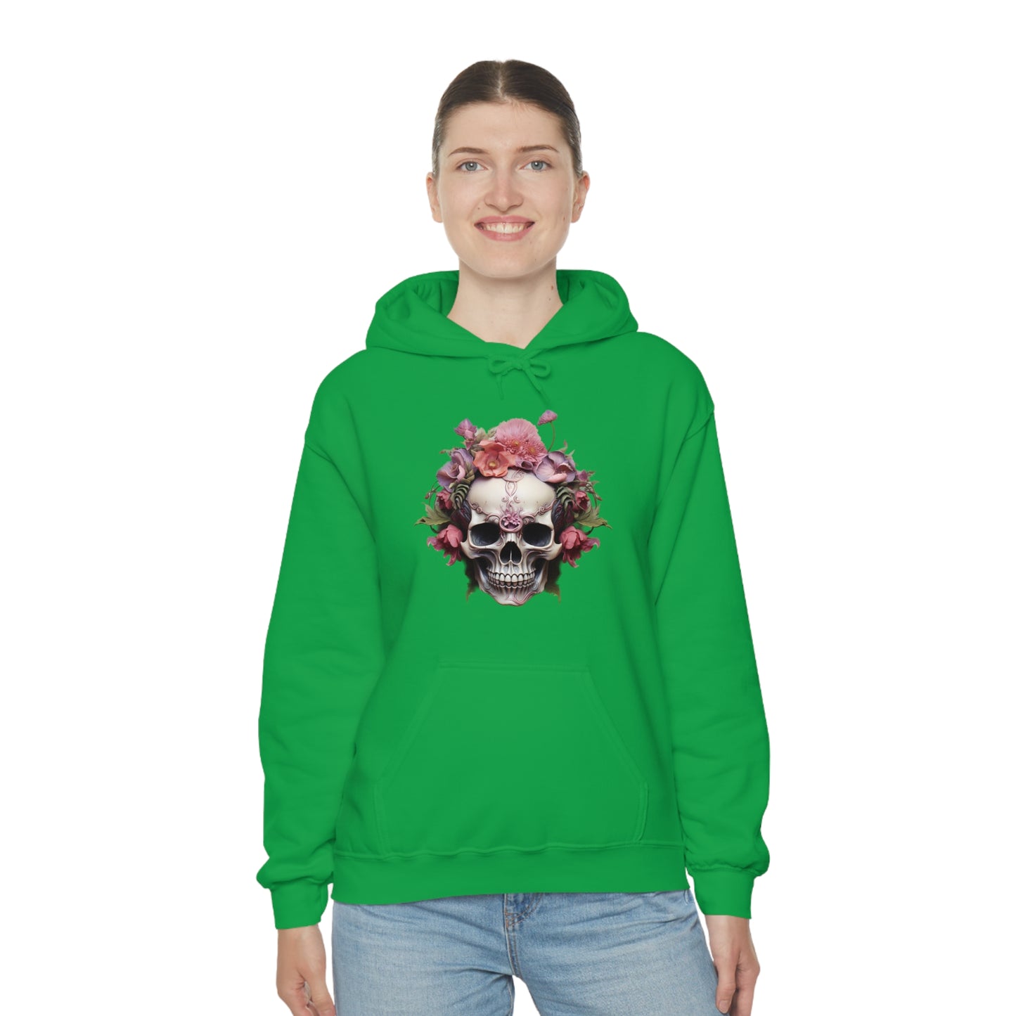 Pink Poppy Floral Skull Unisex Heavy Blend™ Hooded Sweatshirt