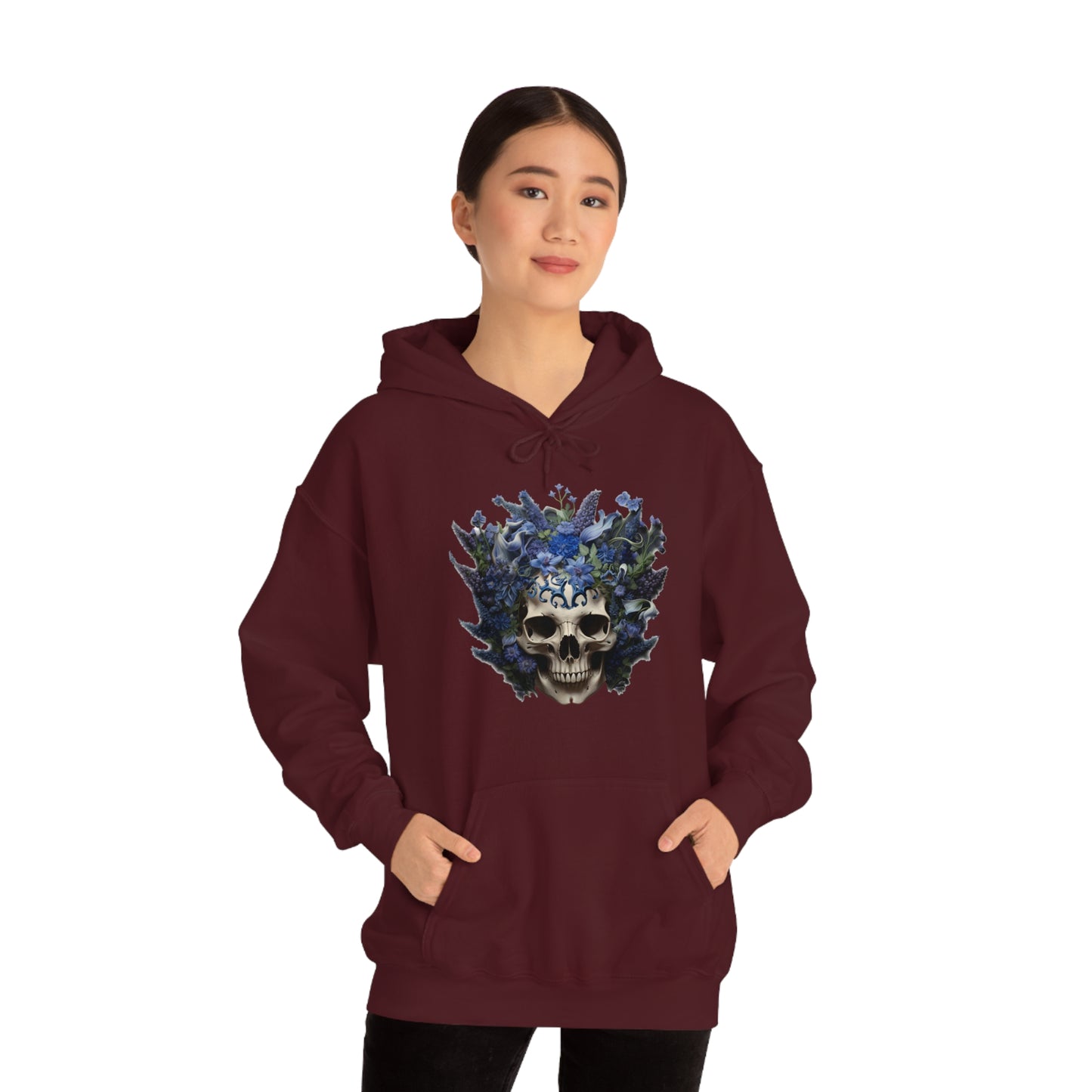 Bluebonnets Blue Lupine Floral Skull Unisex Heavy Blend™ Hooded Sweatshirt