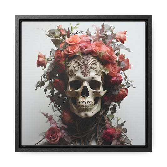 Pink Roses Skull Digital Art Gallery Canvas Wraps, Square Frame