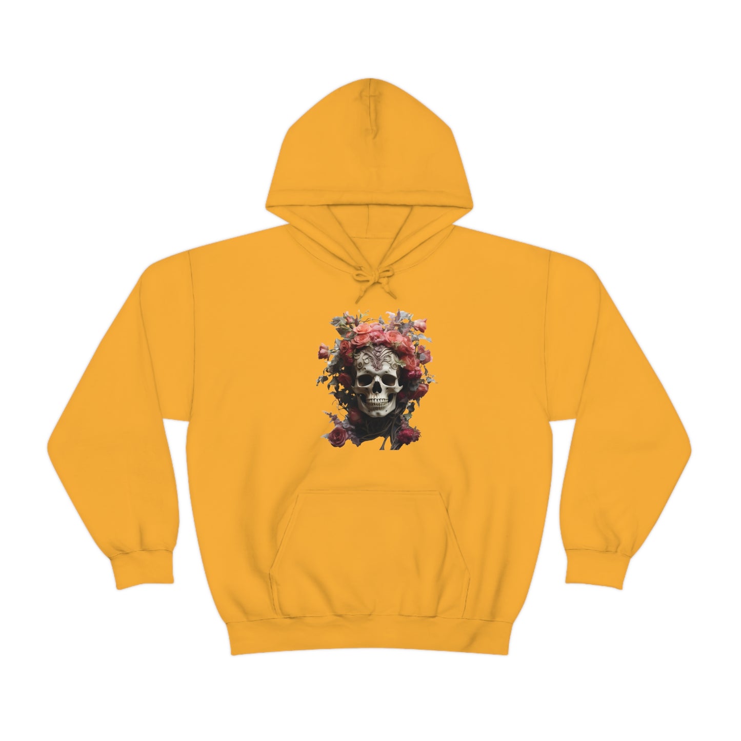 Pink Rose Floral Skull Unisex Heavy Blend™ Hooded Sweatshirt