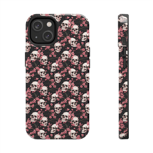 Pink Cherry Blossoms & Skulls Halloween Tough Phone Cases