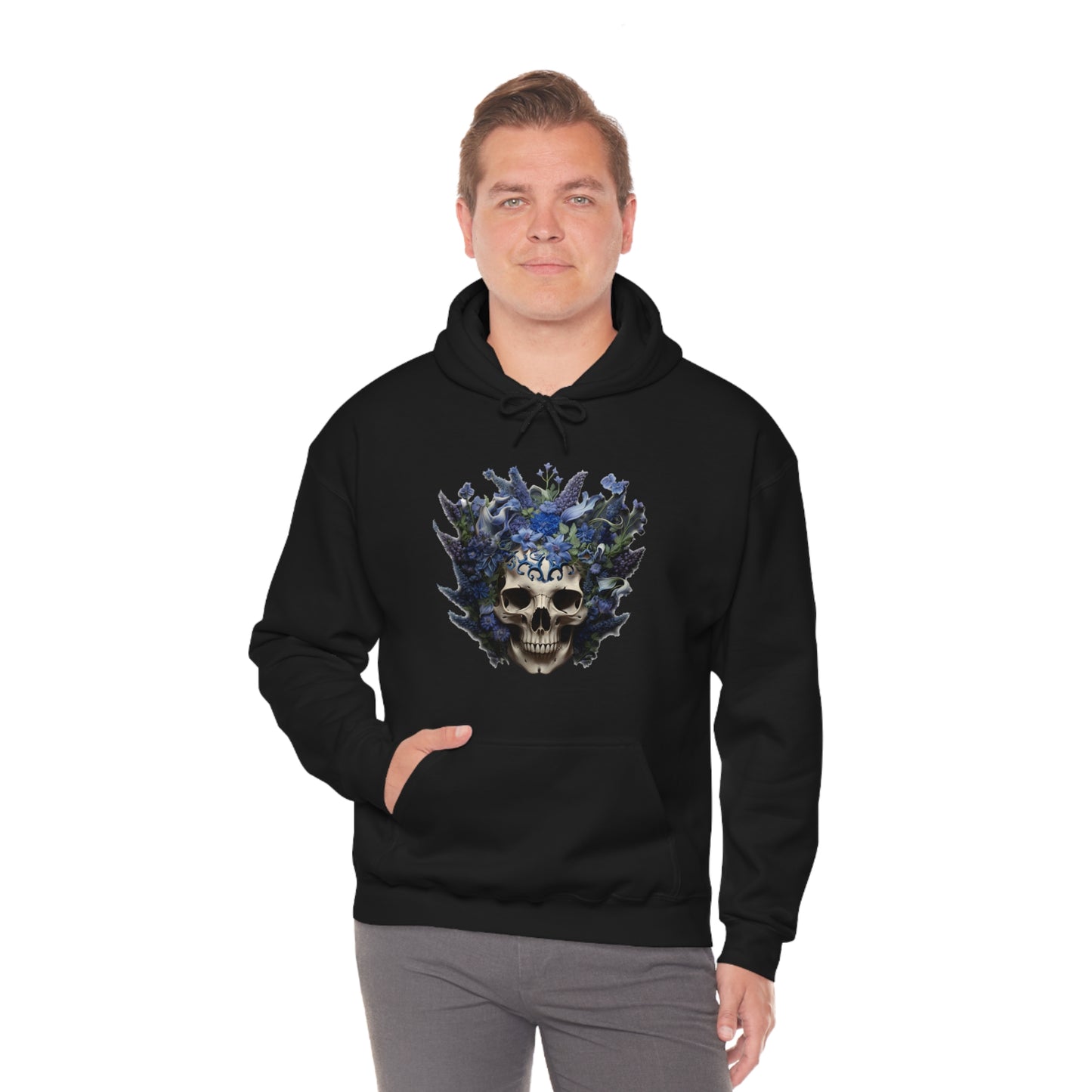 Bluebonnets Blue Lupine Floral Skull Unisex Heavy Blend™ Hooded Sweatshirt