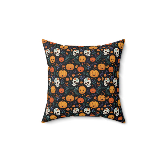 Happy Pumpkins & Talavera Style Skulls Spun Polyester Square Pillow