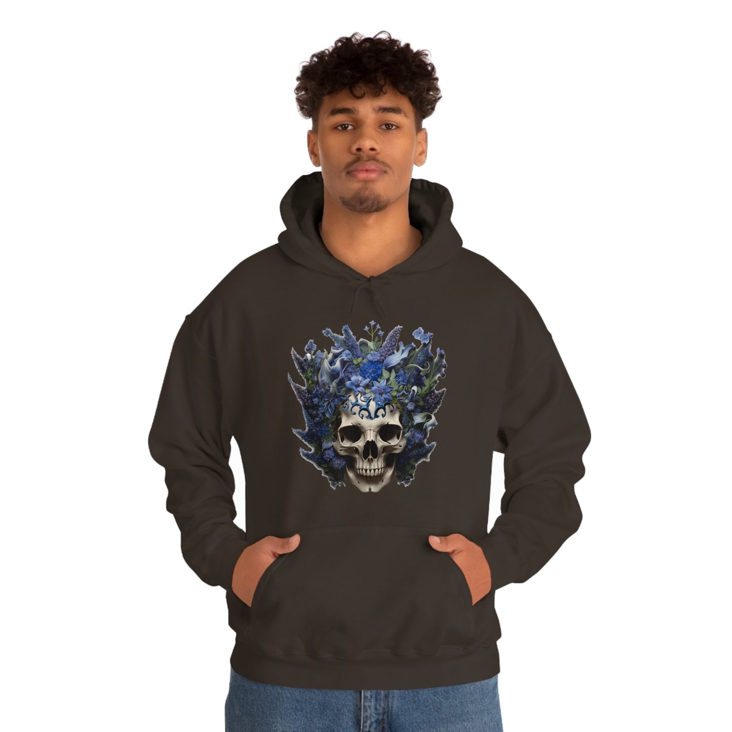 Bluebonnets Blue Lupine Floral Skull Unisex Heavy Blend™ Hooded Sweatshirt