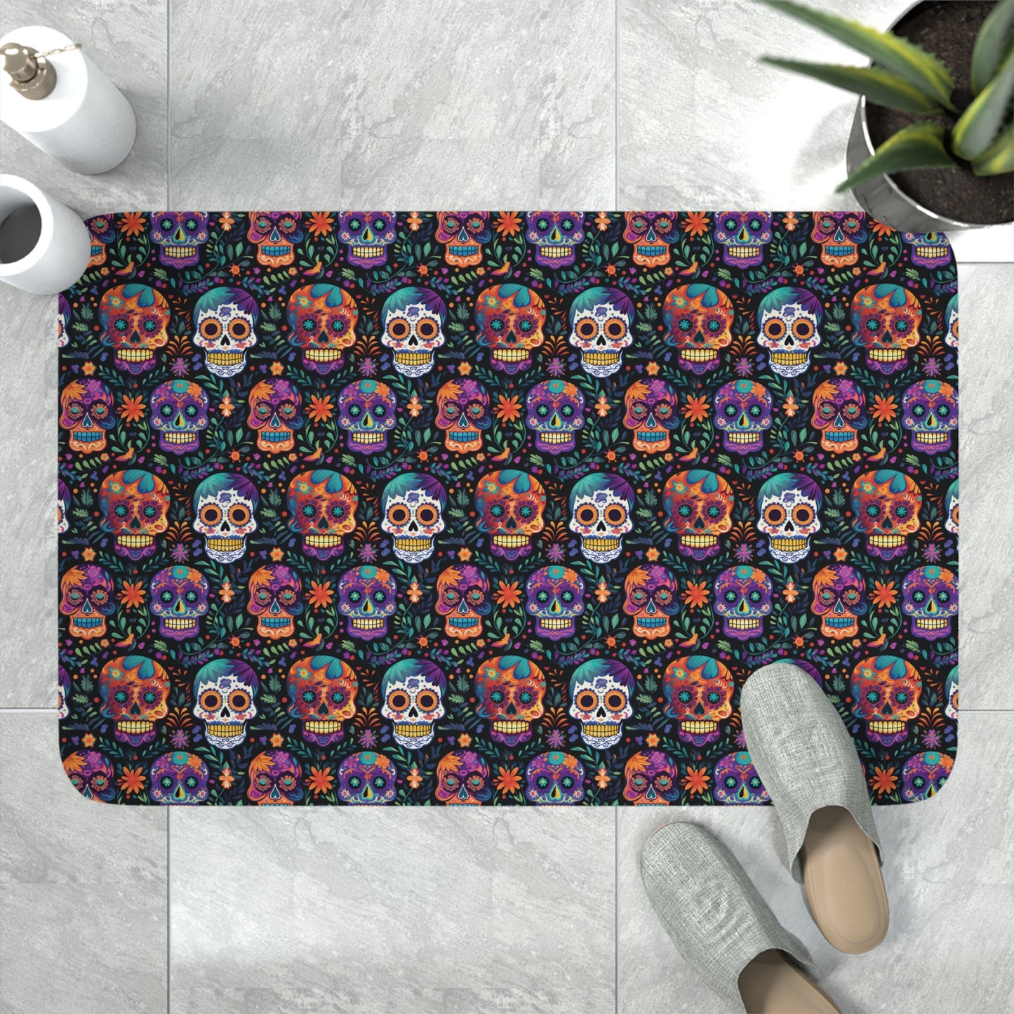 Sugar Skulls Memory Foam Bath Mat