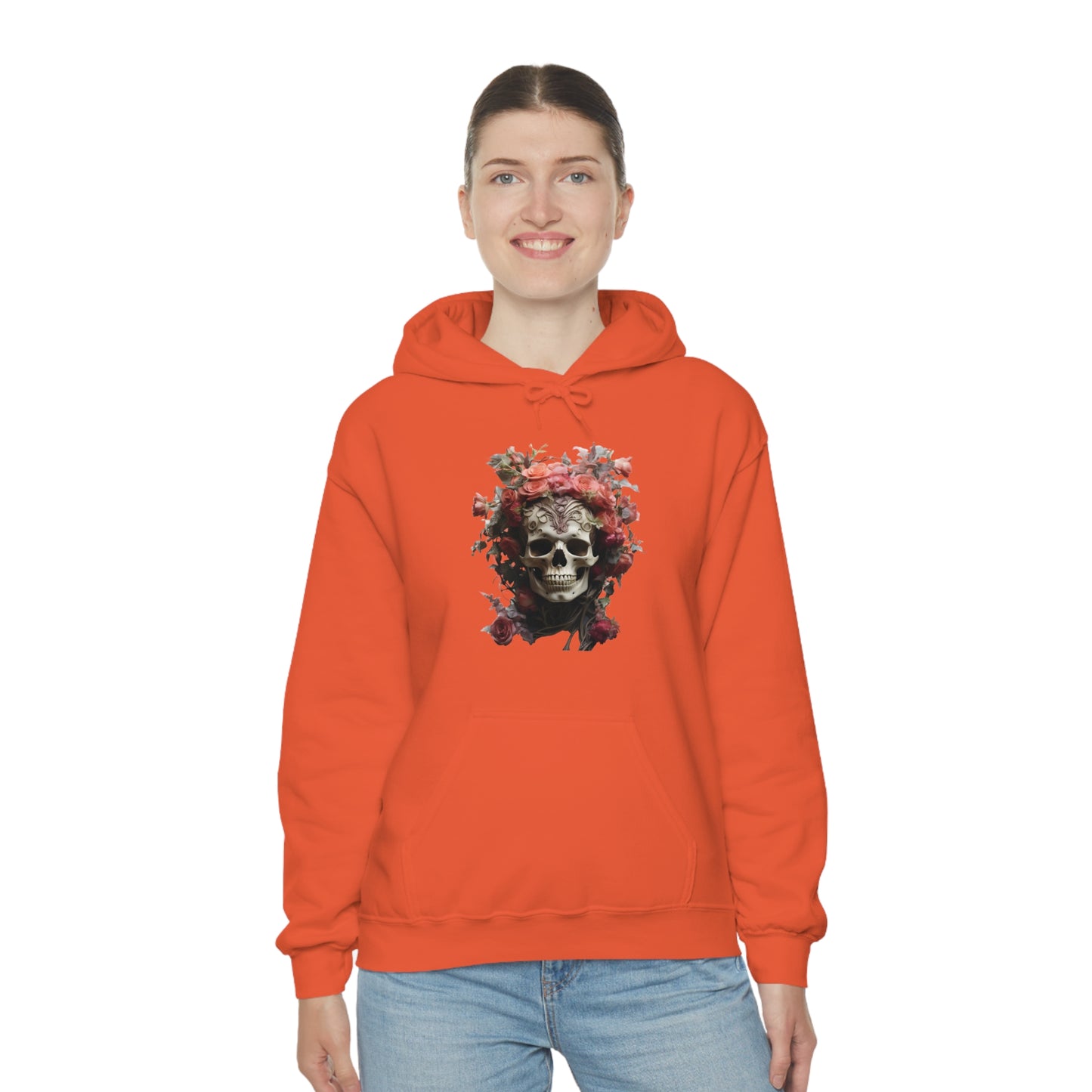 Pink Rose Floral Skull Unisex Heavy Blend™ Hooded Sweatshirt