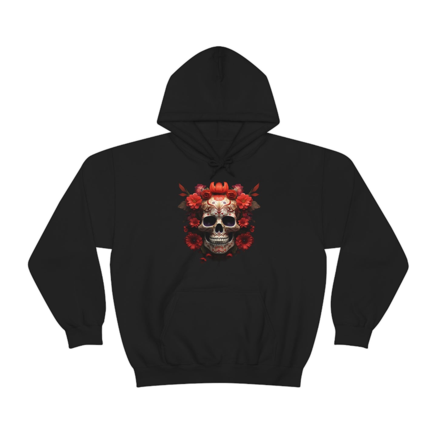 Red Floral Skull Unisex Heavy Blend™ Hooded Sweatshirt