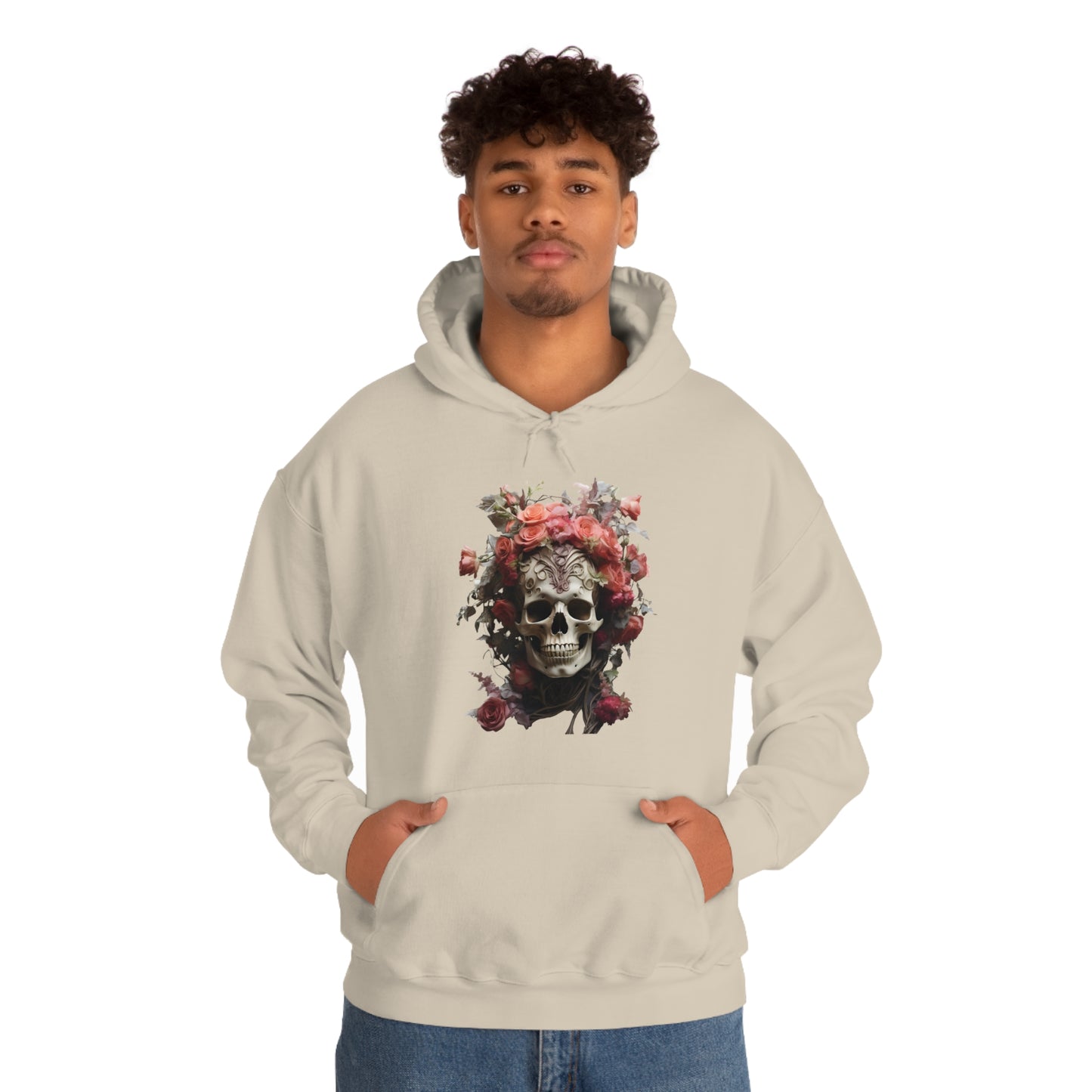 Pink Rose Floral Skull Unisex Heavy Blend™ Hooded Sweatshirt