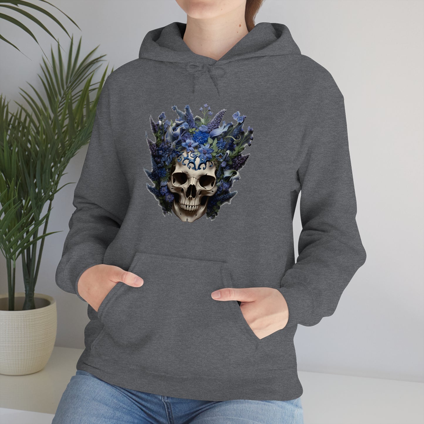 Bluebonnets Blue Lupine Floral Skull Unisex Heavy Blend™ Hooded Sweatshirt