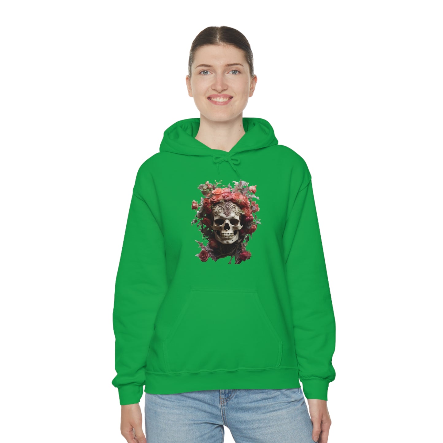 Pink Rose Floral Skull Unisex Heavy Blend™ Hooded Sweatshirt