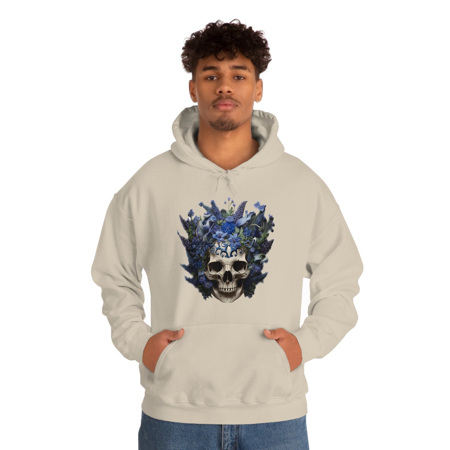 Bluebonnets Blue Lupine Floral Skull Unisex Heavy Blend™ Hooded Sweatshirt