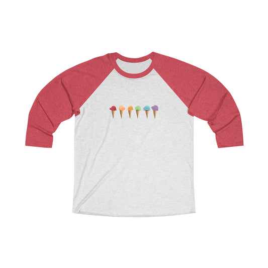 Rainbow Ice Cream Cone Unisex Tri-Blend 34 Raglan Tee