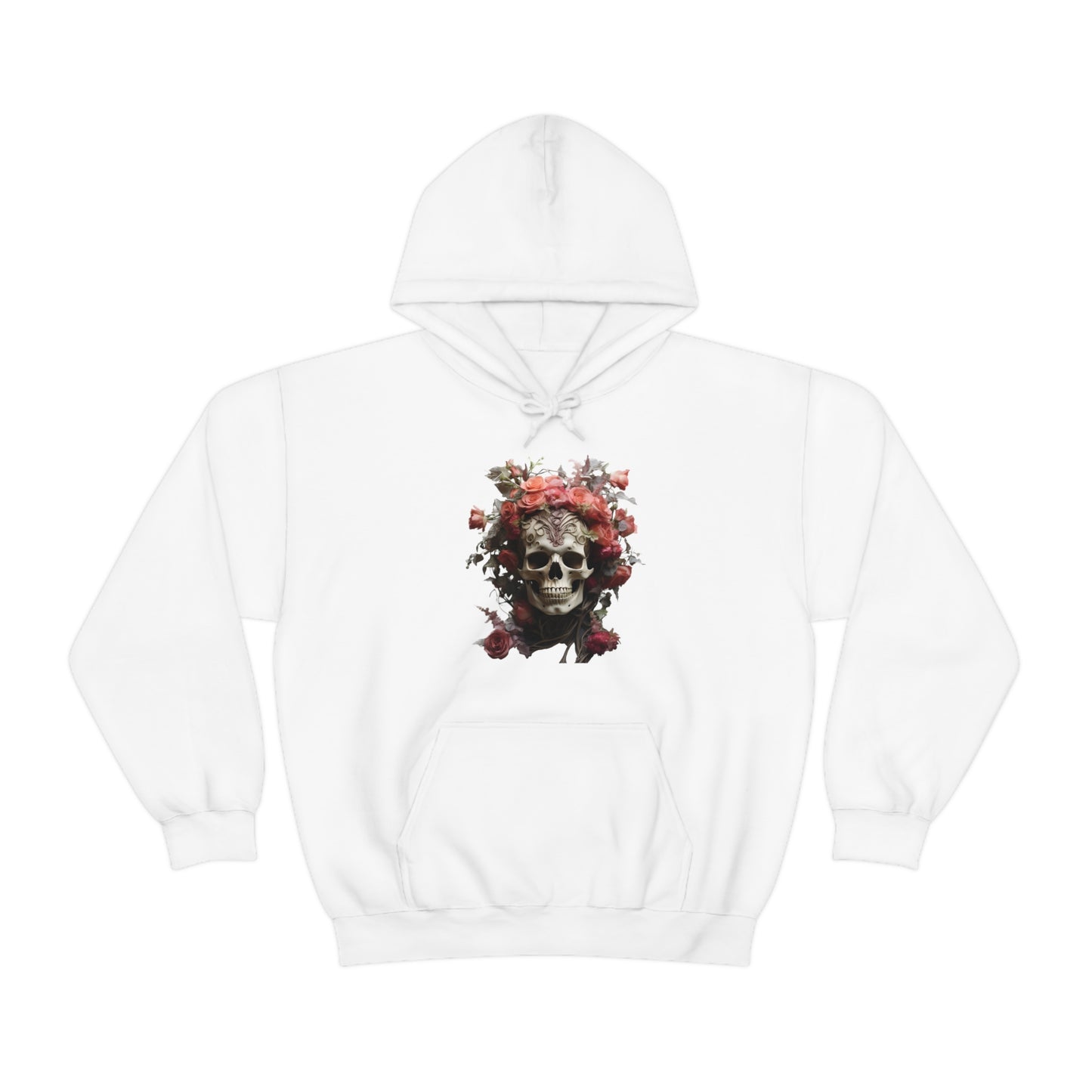 Pink Rose Floral Skull Unisex Heavy Blend™ Hooded Sweatshirt