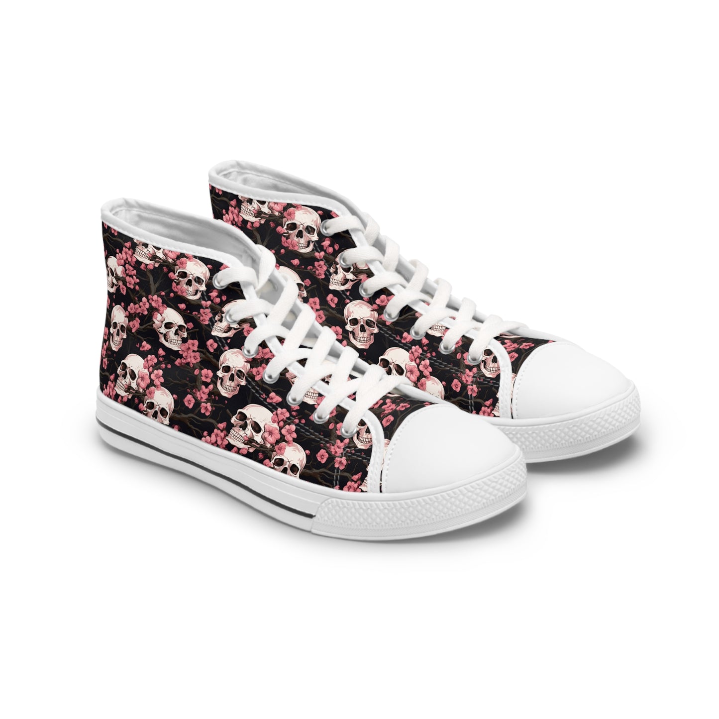 Cherry Blossom Skulls Print Women's High Top Sneakers