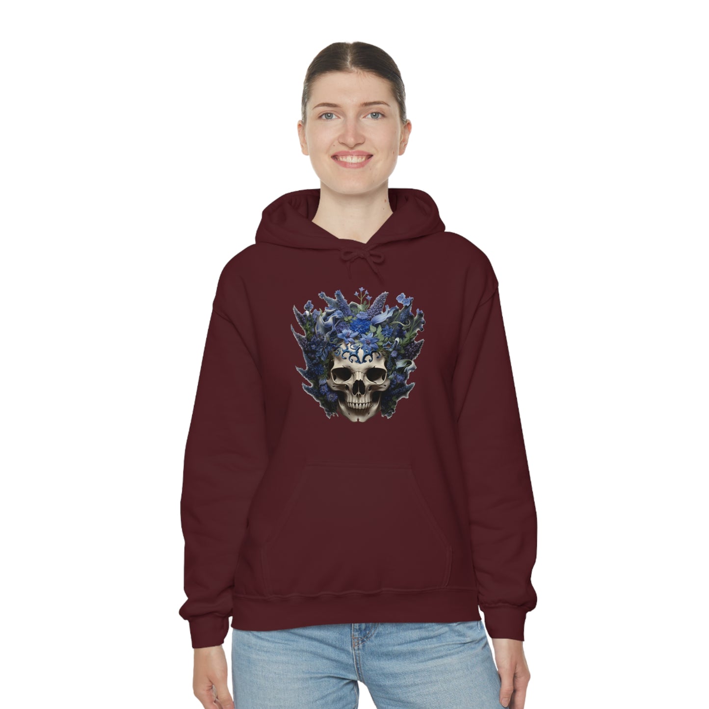 Bluebonnets Blue Lupine Floral Skull Unisex Heavy Blend™ Hooded Sweatshirt