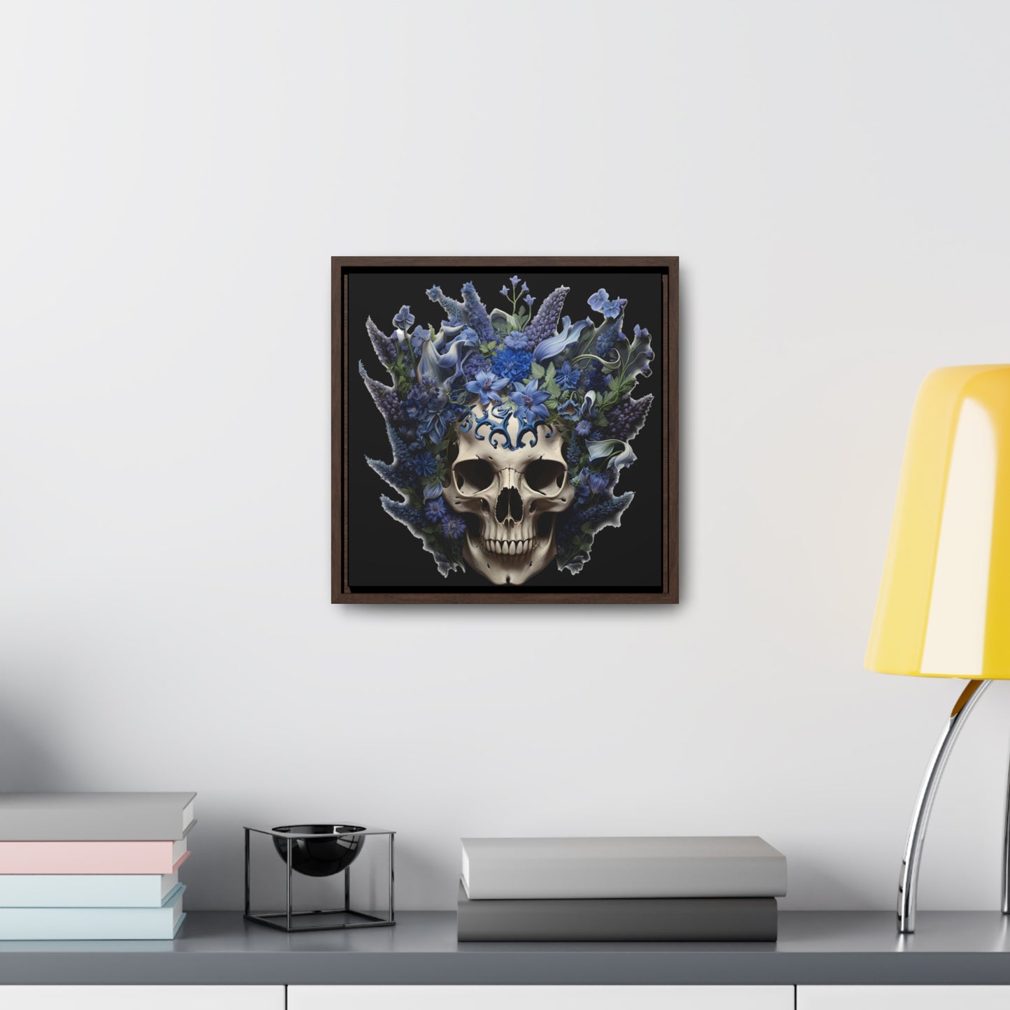 Bluebonnet Skull Digital Art Gallery Canvas Wraps, Square Frame