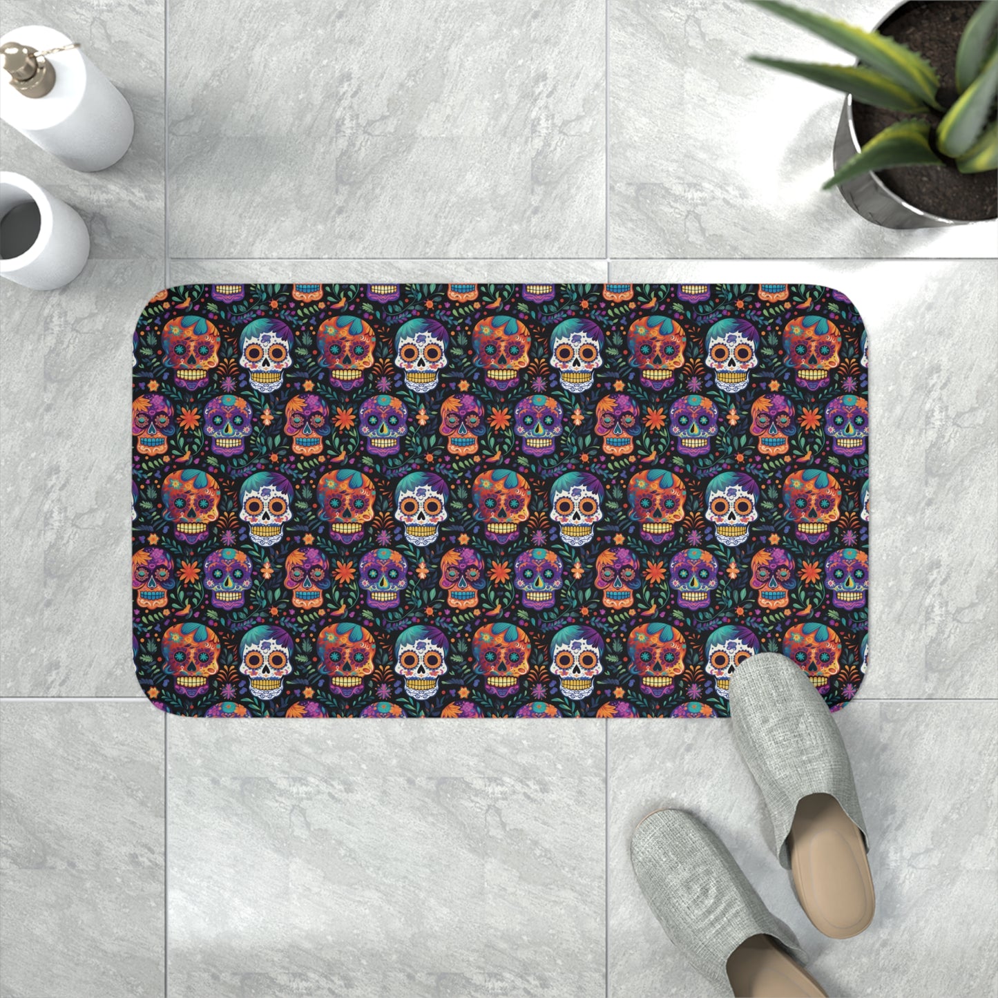 Sugar Skulls Memory Foam Bath Mat