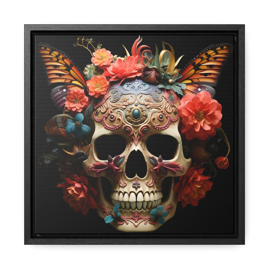 Painted Lady Butterfly Skull Gallery Canvas Wraps, Square Frame