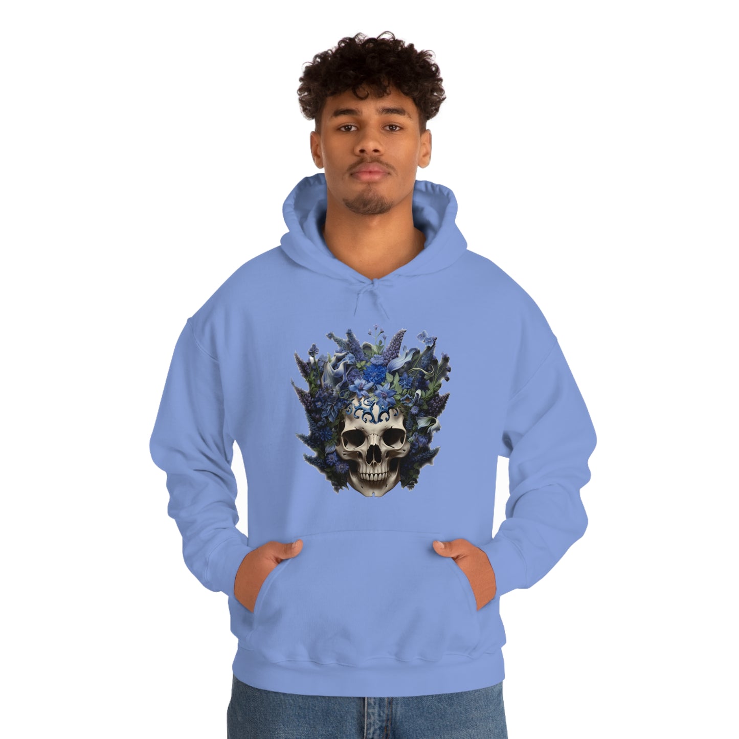 Bluebonnets Blue Lupine Floral Skull Unisex Heavy Blend™ Hooded Sweatshirt