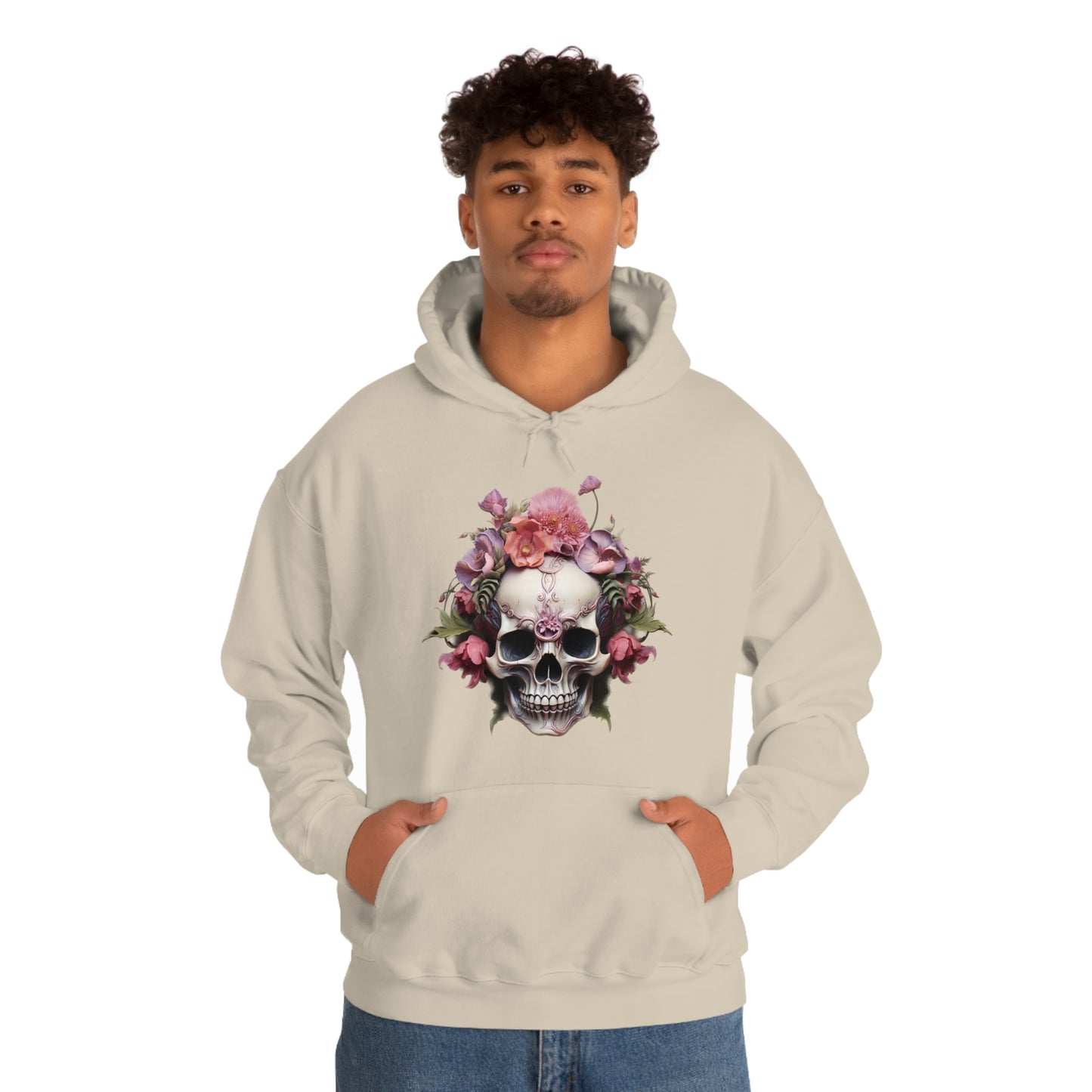 Pink Poppy Floral Skull Unisex Heavy Blend™ Hooded Sweatshirt