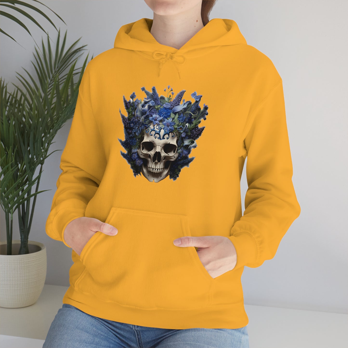 Bluebonnets Blue Lupine Floral Skull Unisex Heavy Blend™ Hooded Sweatshirt