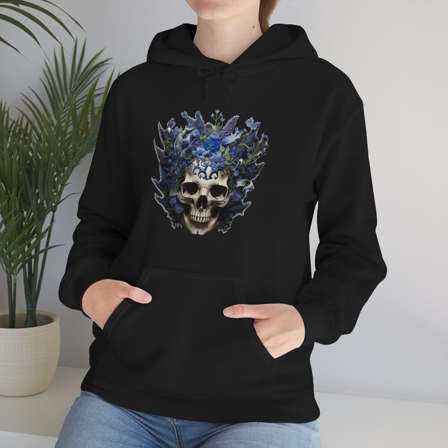 Bluebonnets Blue Lupine Floral Skull Unisex Heavy Blend™ Hooded Sweatshirt