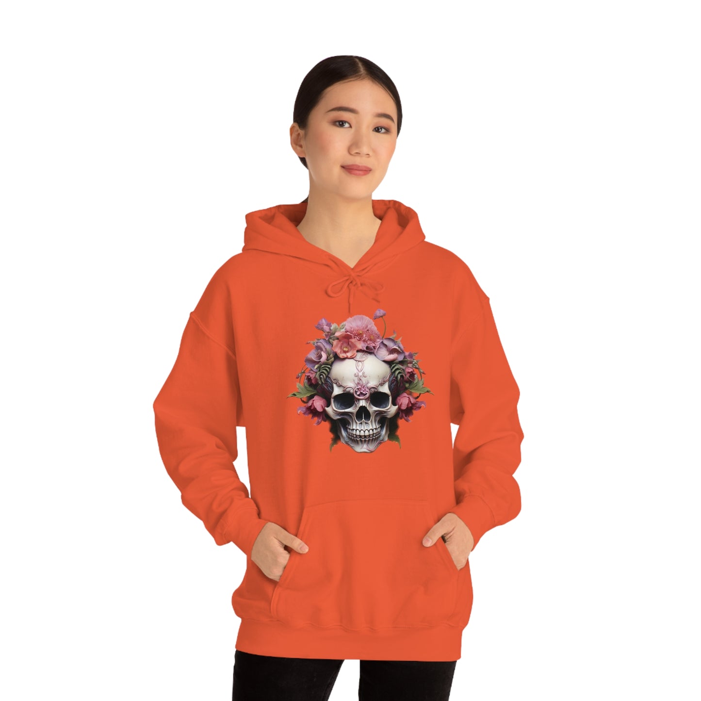 Pink Poppy Floral Skull Unisex Heavy Blend™ Hooded Sweatshirt