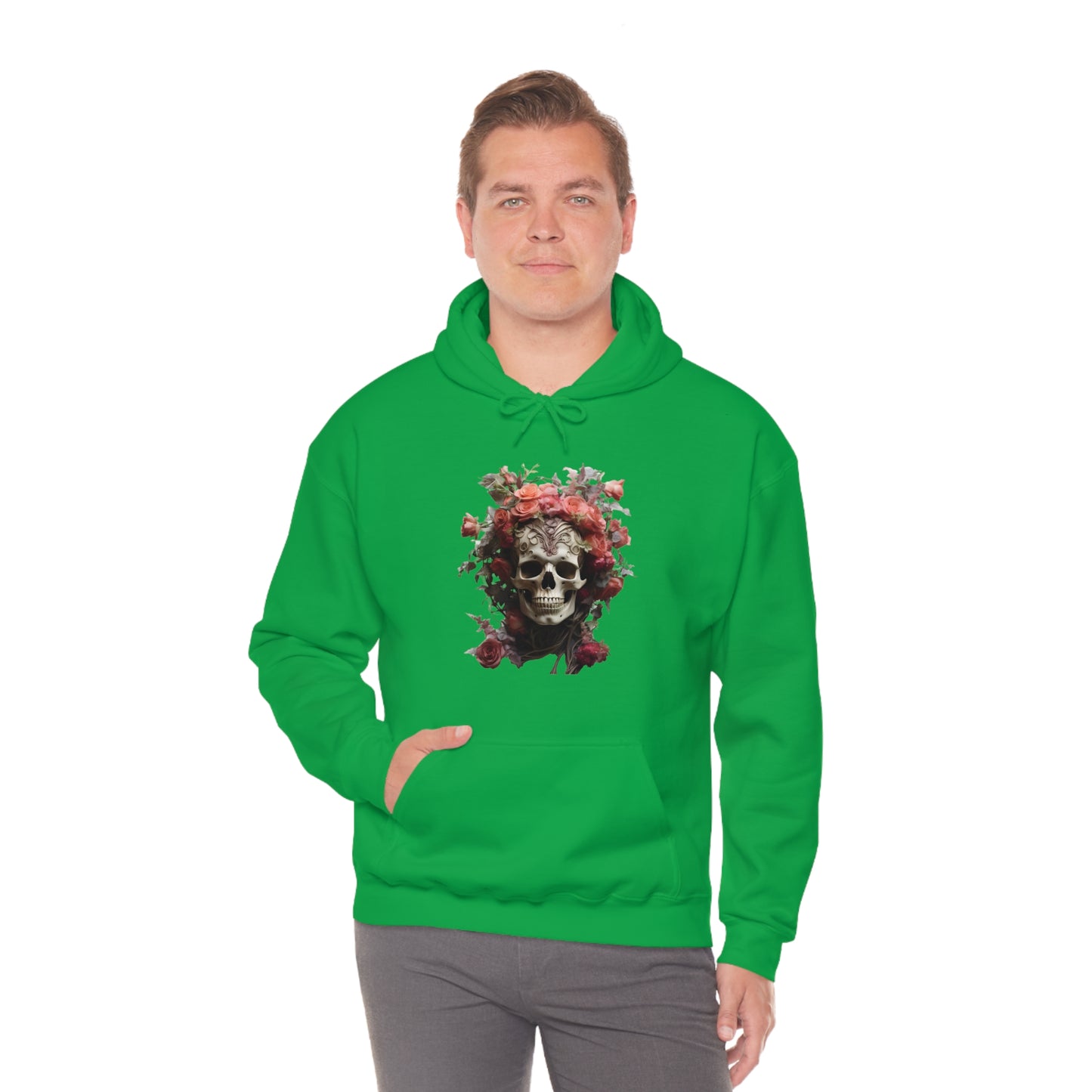 Pink Rose Floral Skull Unisex Heavy Blend™ Hooded Sweatshirt