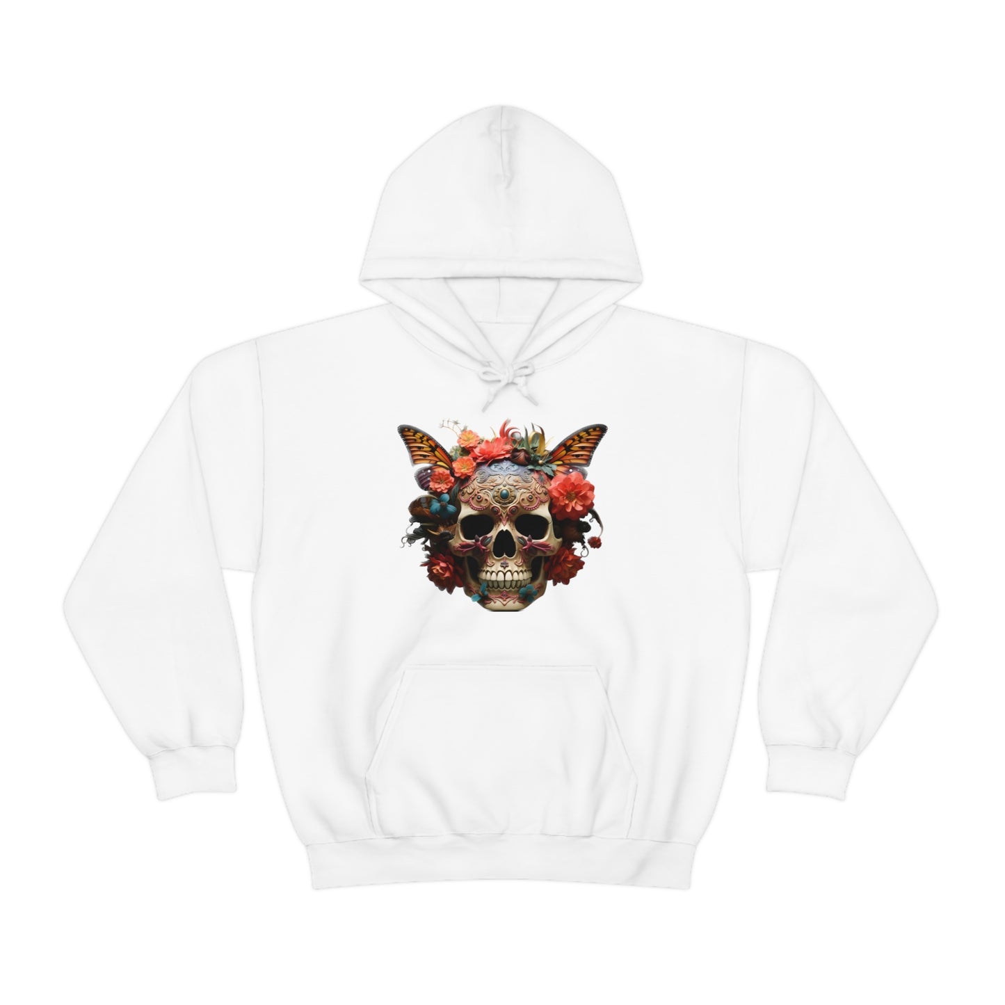 Painted Lady Butterfly Floral Skull Unisex Heavy Blend™ Hooded Sweatshirt