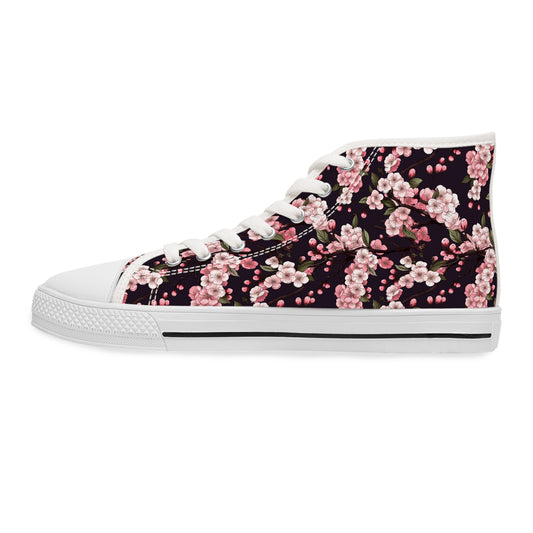 Cherry Blossom Print Women's High Top Sneakers