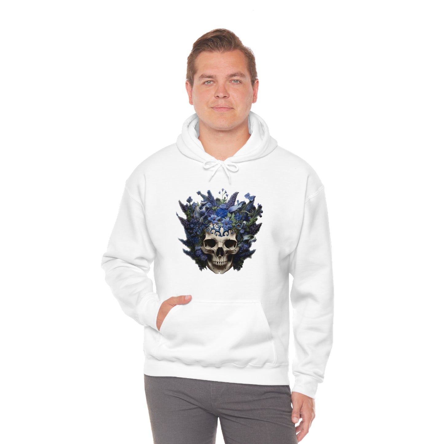 Bluebonnets Blue Lupine Floral Skull Unisex Heavy Blend™ Hooded Sweatshirt