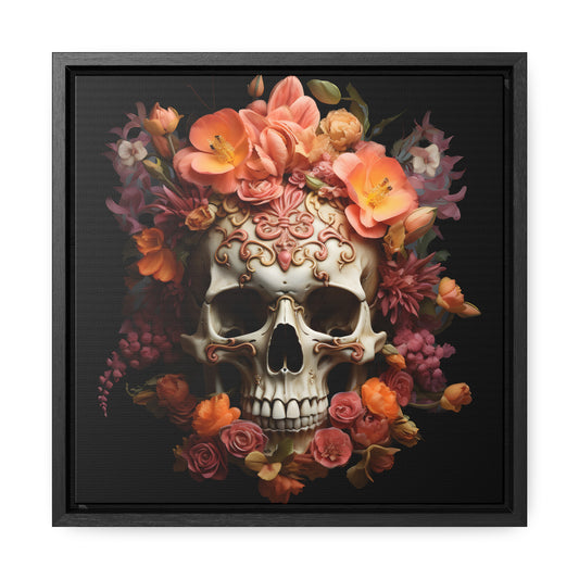 Orange Flowers Skull Gallery Canvas Wraps, Square Frame