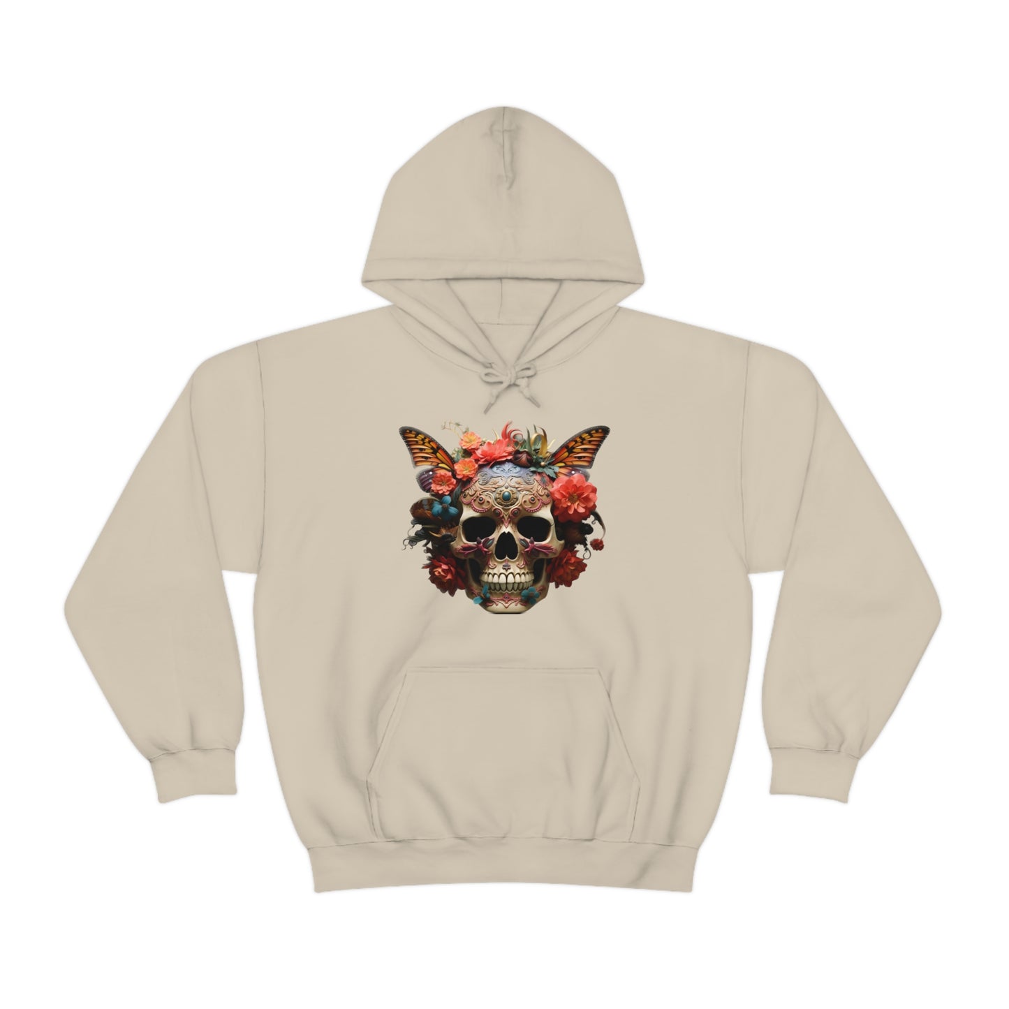 Painted Lady Butterfly Floral Skull Unisex Heavy Blend™ Hooded Sweatshirt