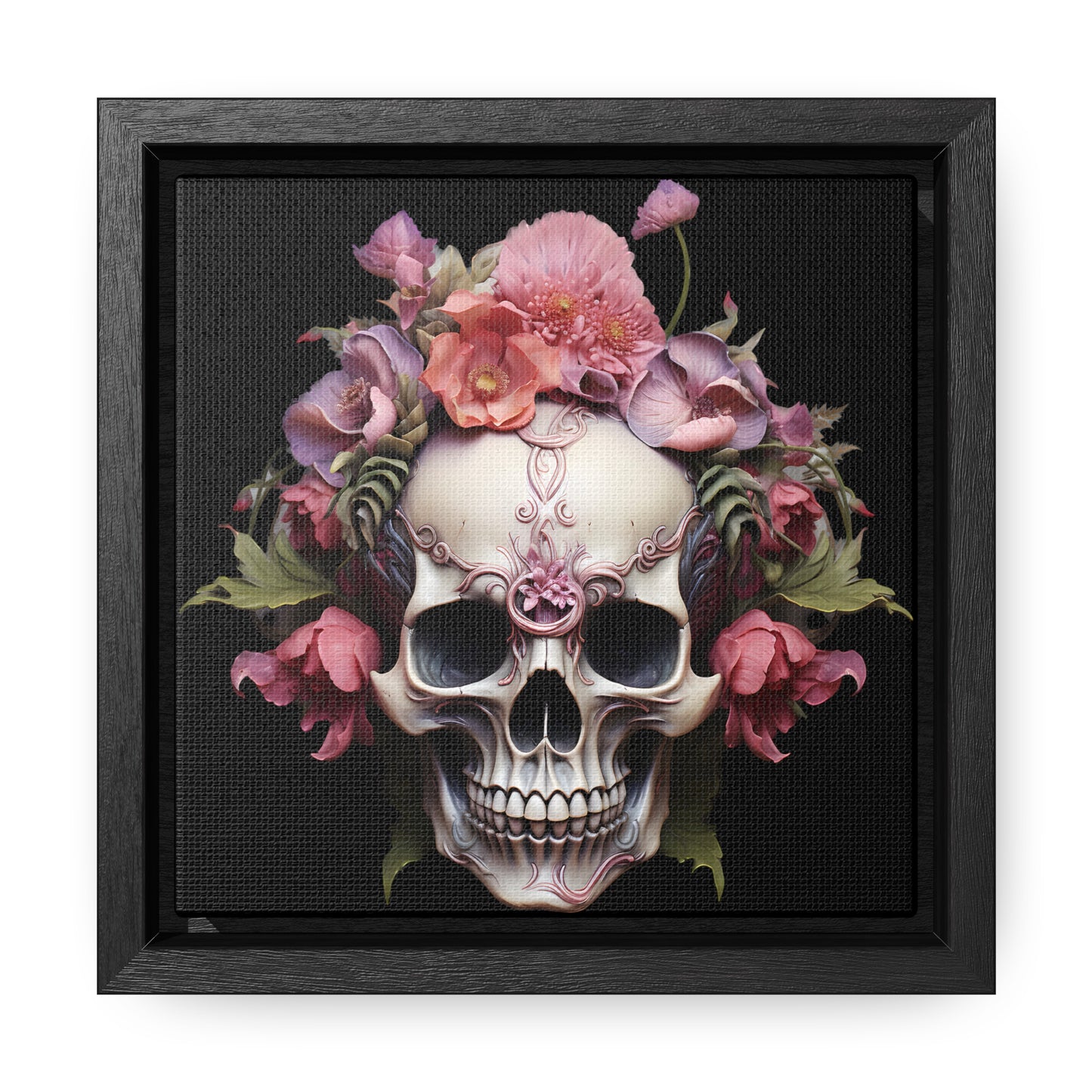 Pink Poppy Skull Digital Art Gallery Canvas Wraps, Square Frame