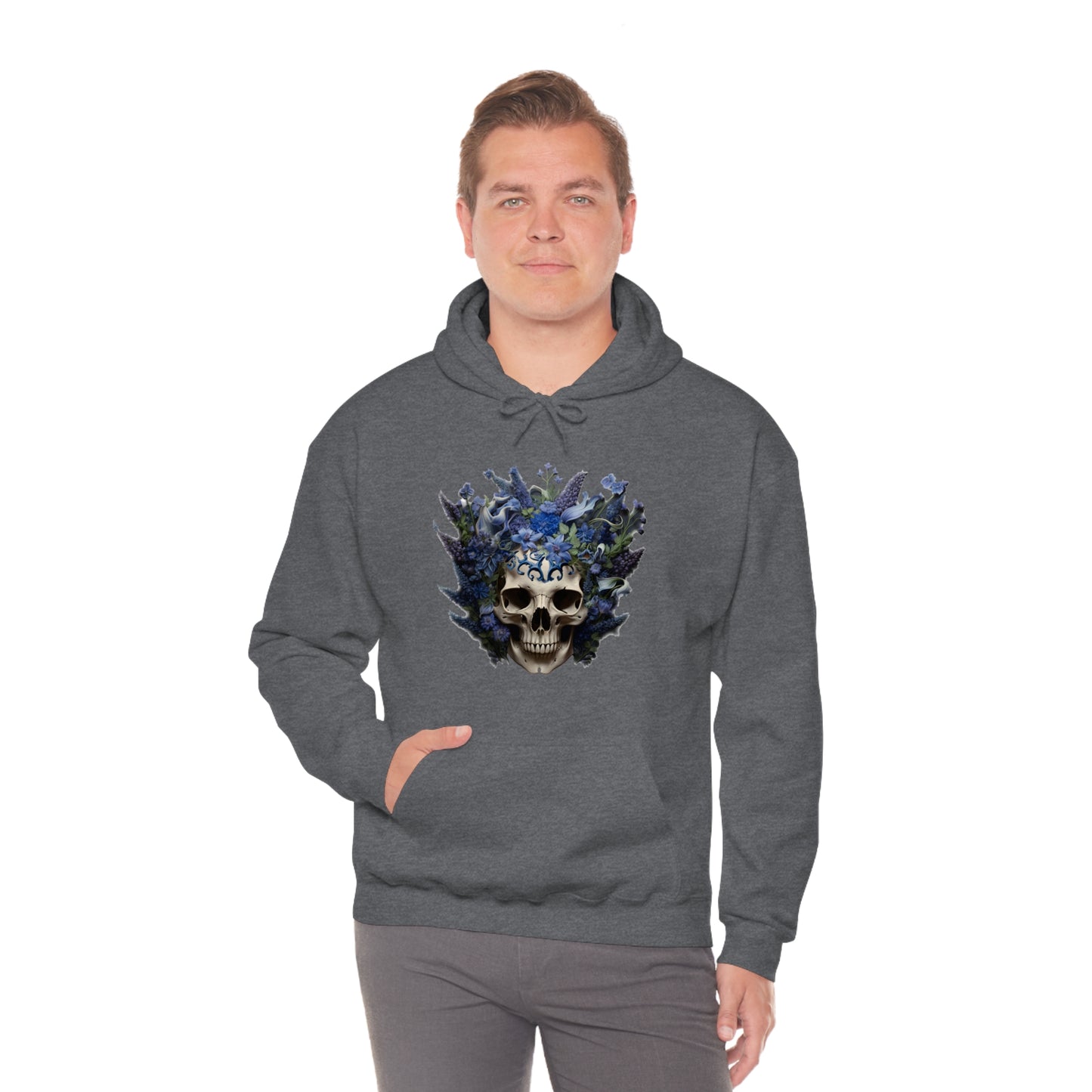 Bluebonnets Blue Lupine Floral Skull Unisex Heavy Blend™ Hooded Sweatshirt