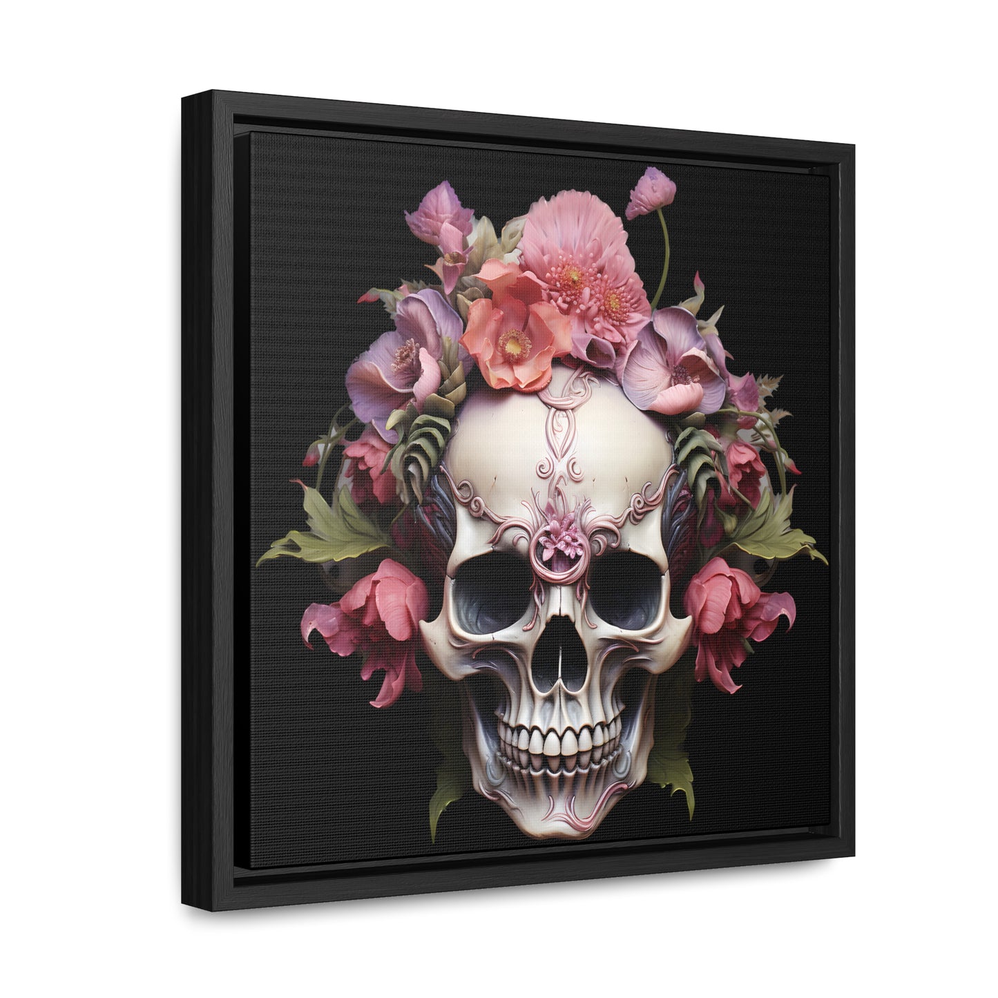 Pink Poppy Skull Digital Art Gallery Canvas Wraps, Square Frame