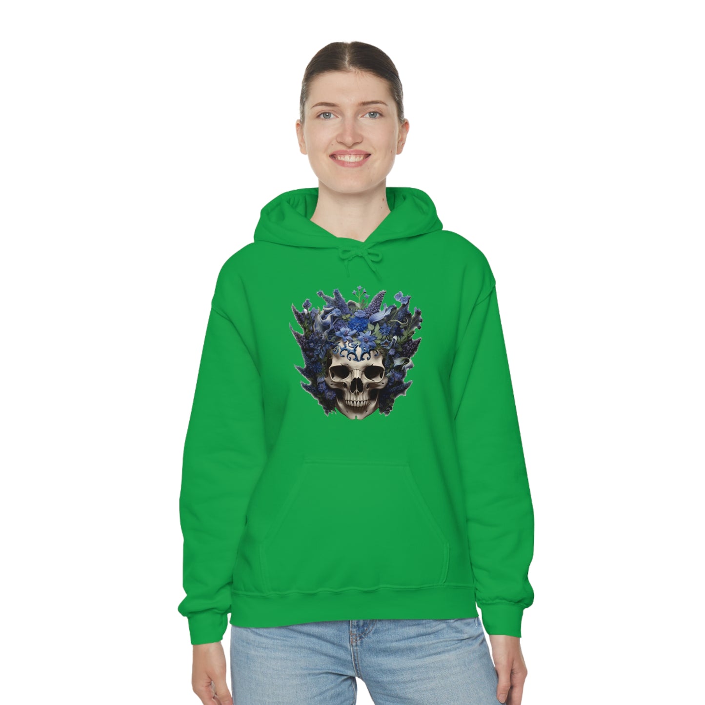 Bluebonnets Blue Lupine Floral Skull Unisex Heavy Blend™ Hooded Sweatshirt