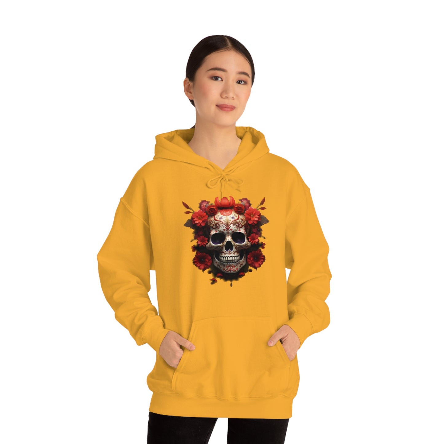 Red Floral Skull Unisex Heavy Blend™ Hooded Sweatshirt