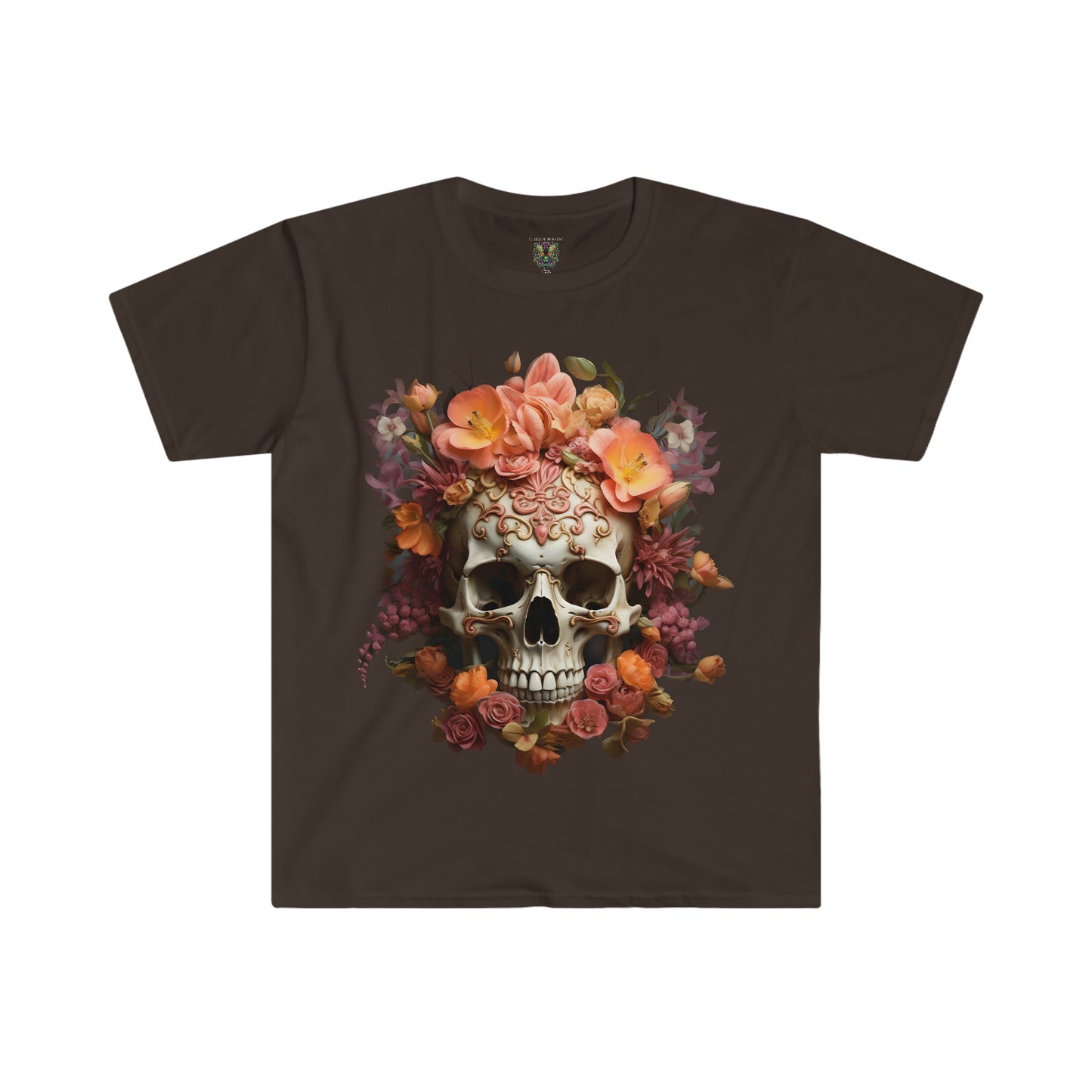 Orange and Purple Floral Skull Art Unisex Softstyle T-Shirt