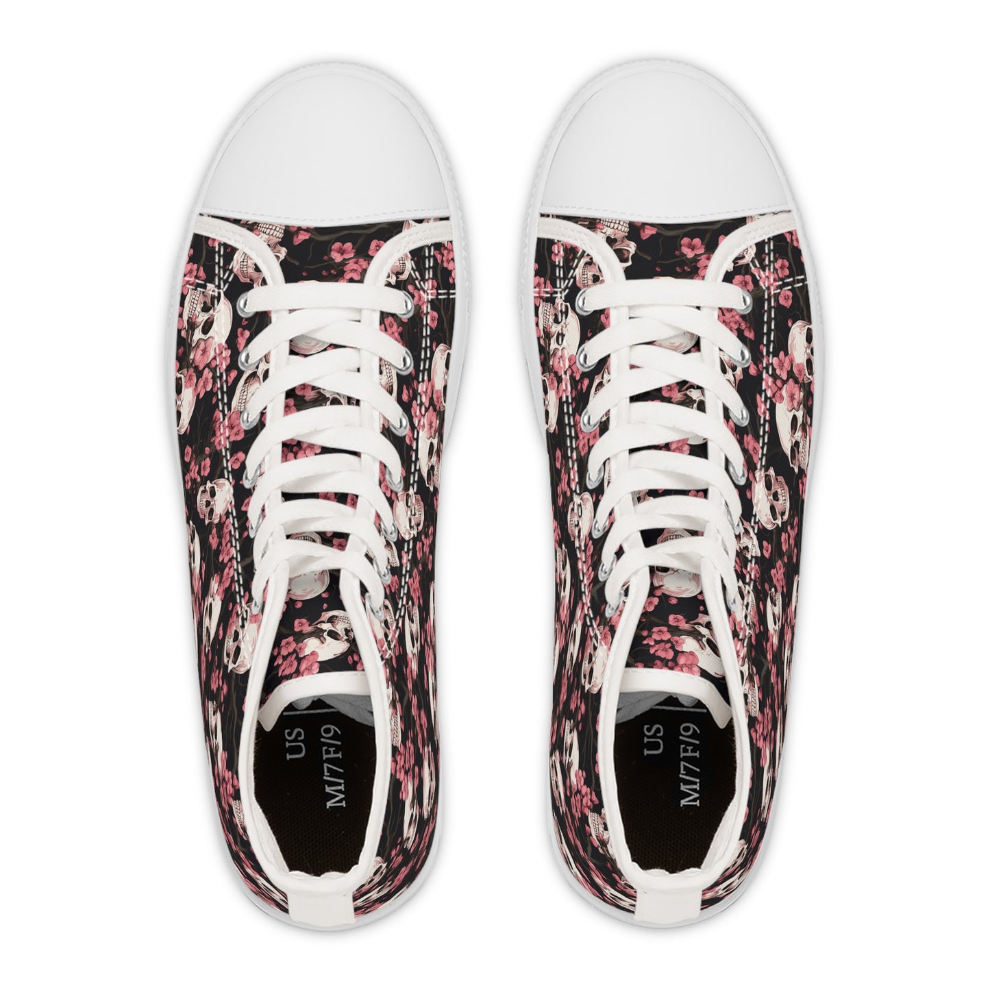 Cherry Blossom Skulls Print Women's High Top Sneakers